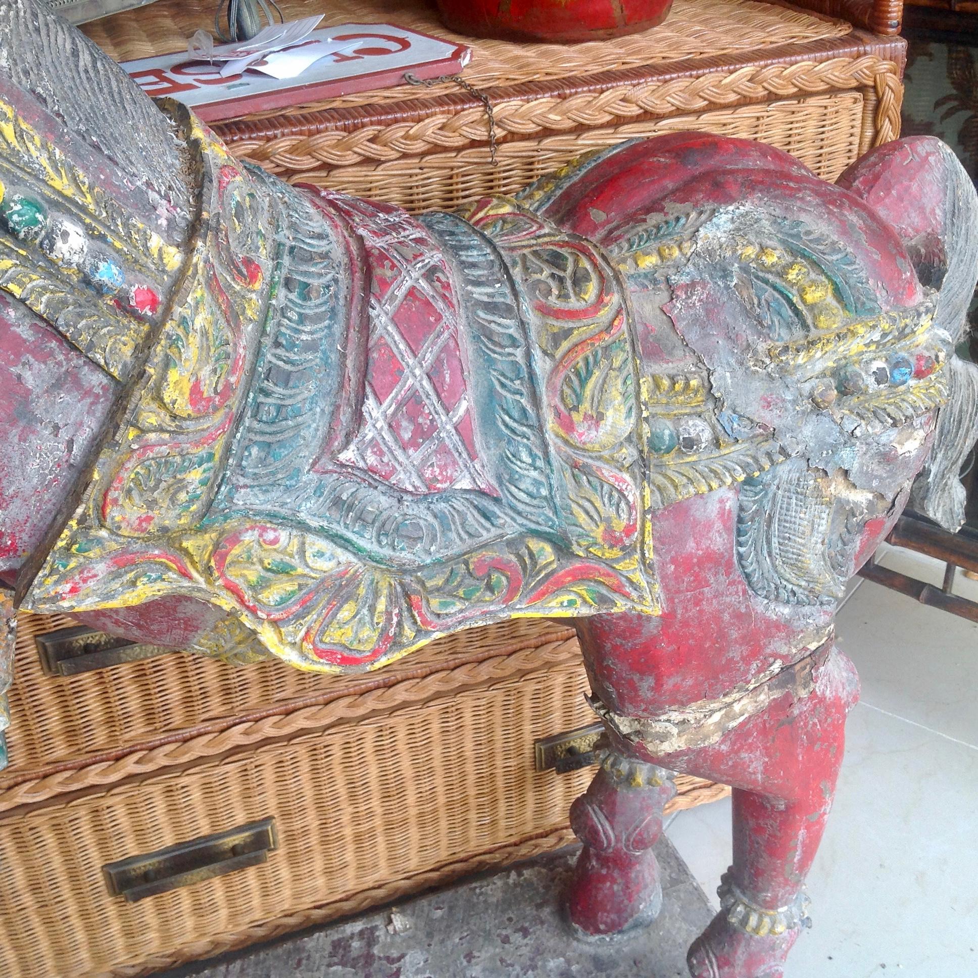 Wood Pair of Enormous Rajasthani Carved Rearing Horses