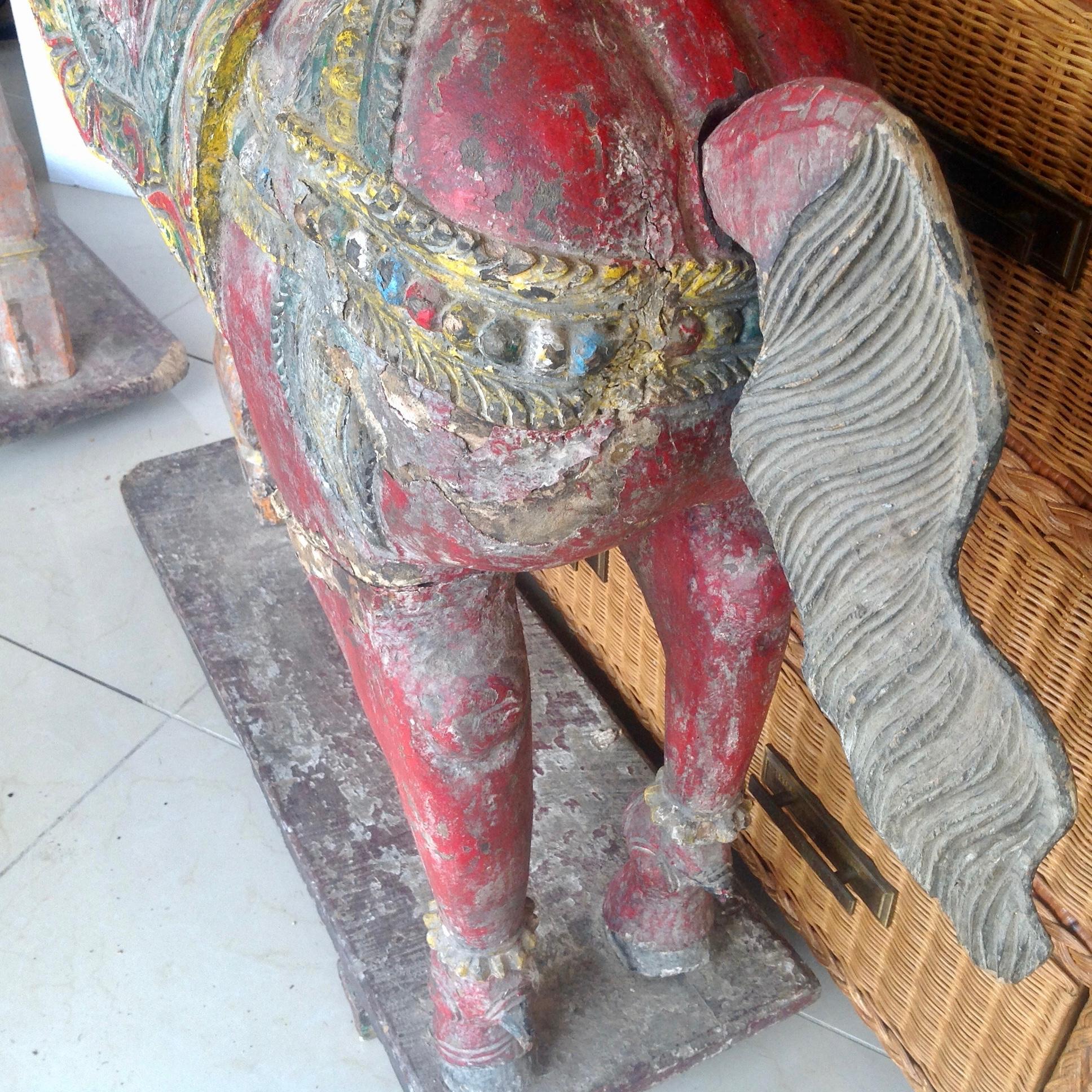 Pair of Enormous Rajasthani Carved Rearing Horses 1