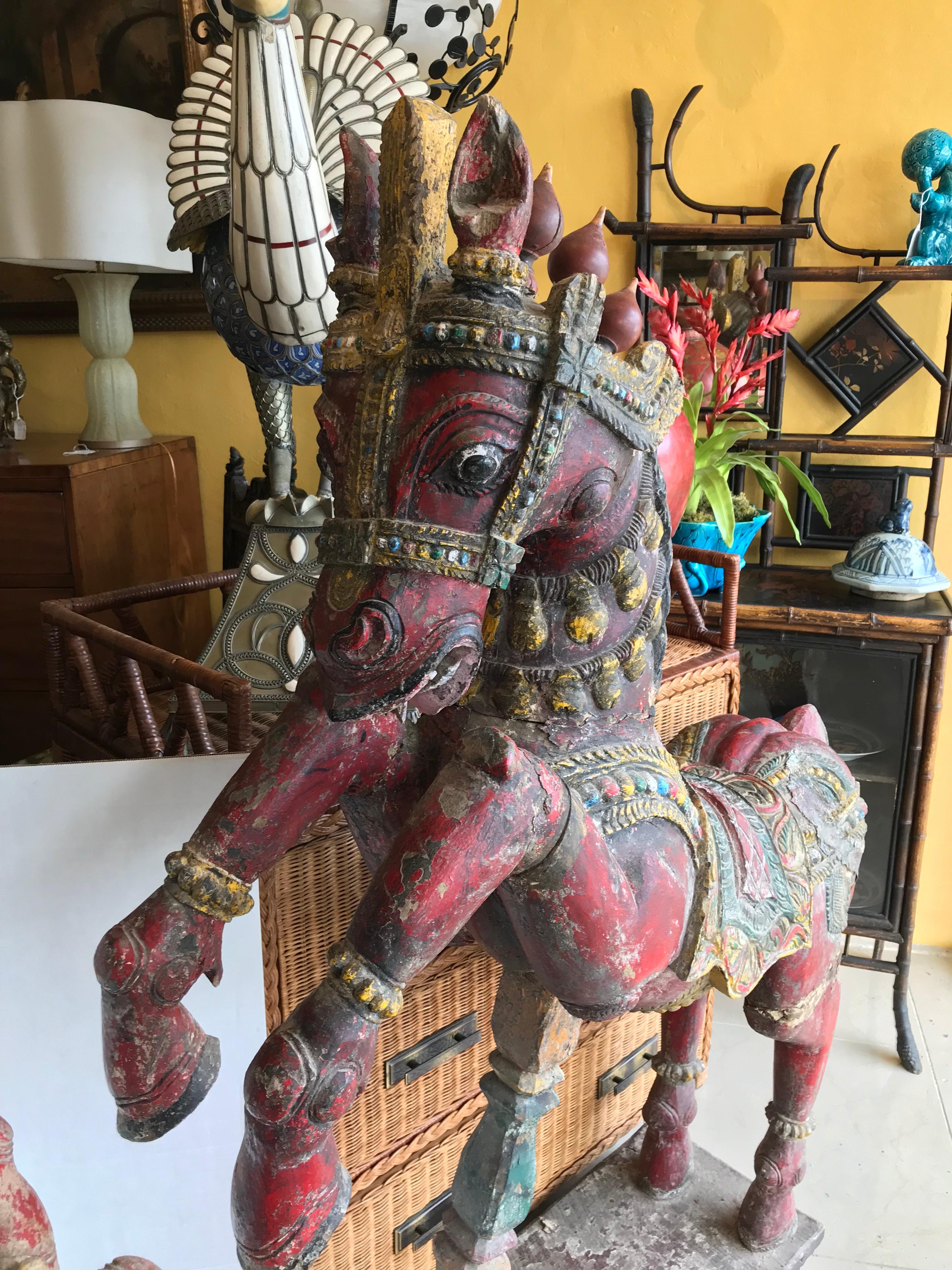 Pair of Enormous Rajasthani Carved Rearing Horses 2