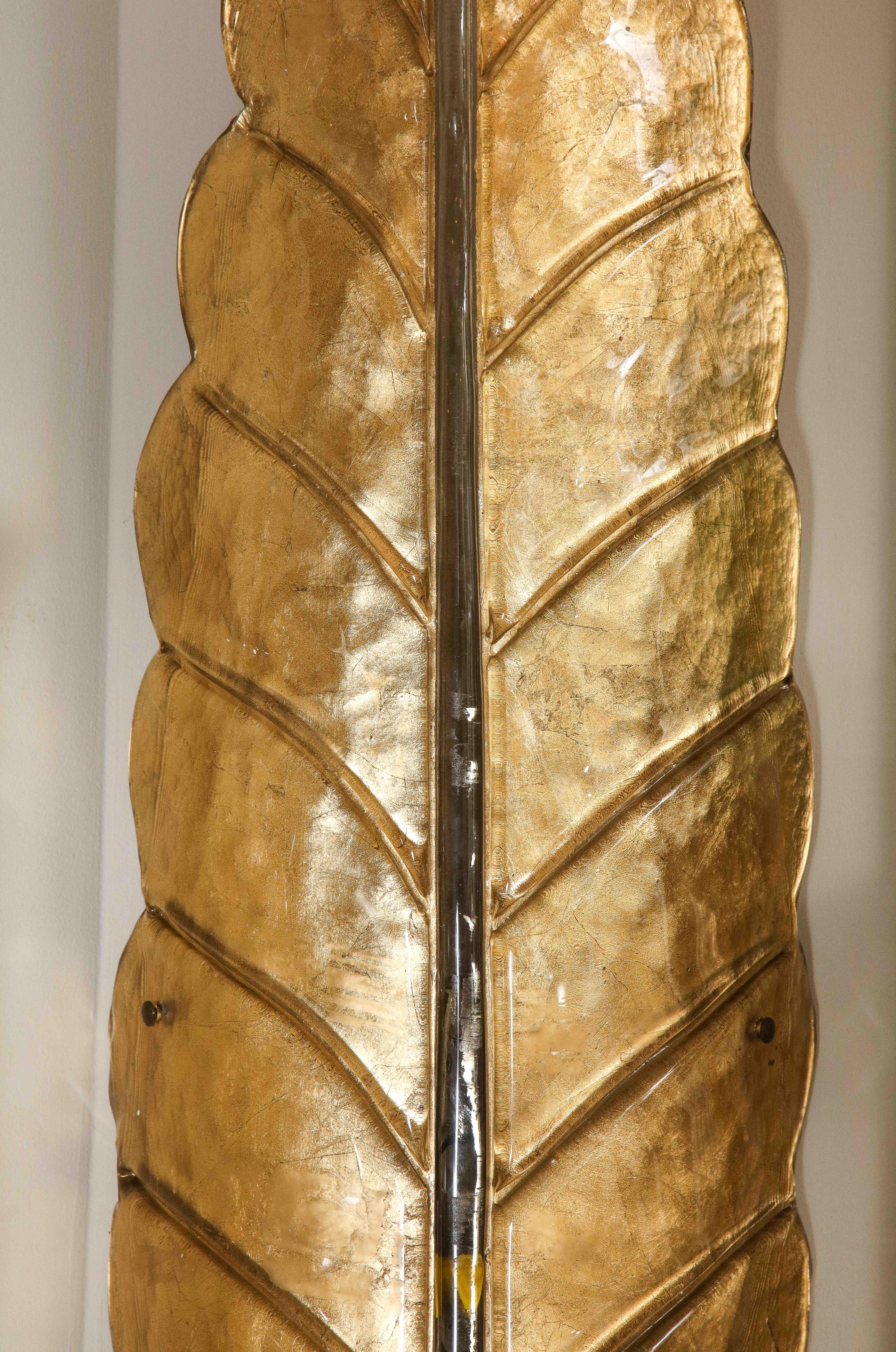 Pair of Enormous Barovier Vintage 24k Gold Leaf Wall Sconces In Good Condition In New York, NY