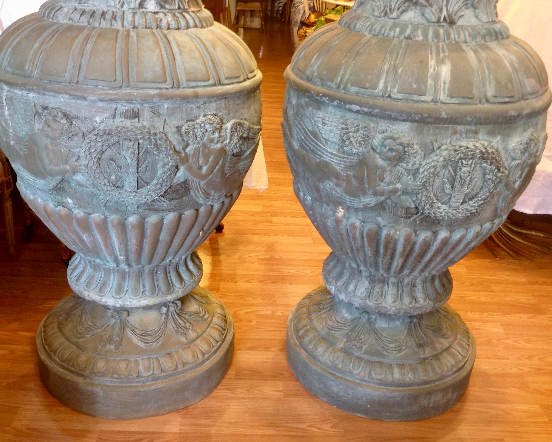 Asian Pair of Enormous Bronze Urns