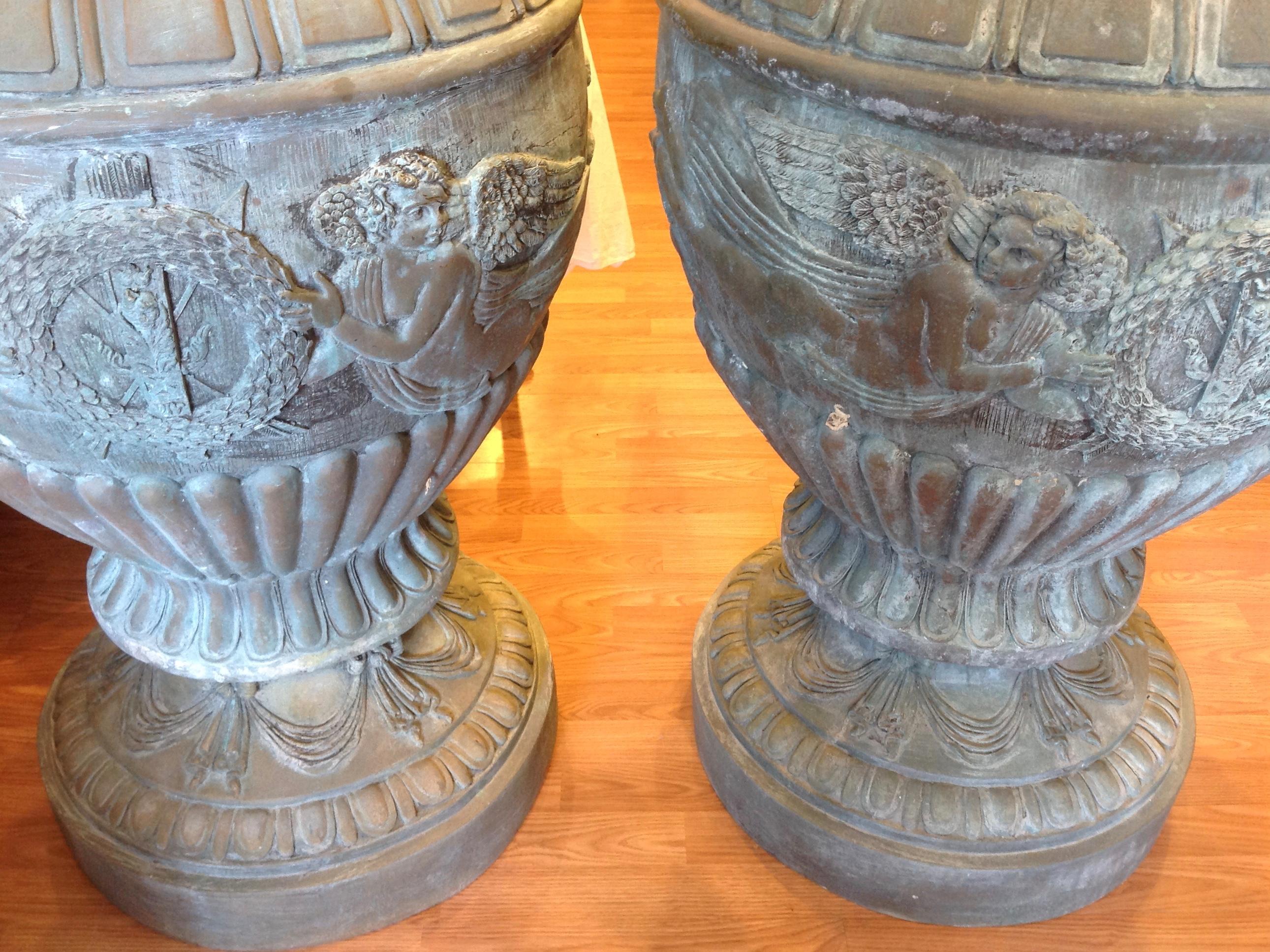 Mid-20th Century Pair of Enormous Bronze Urns