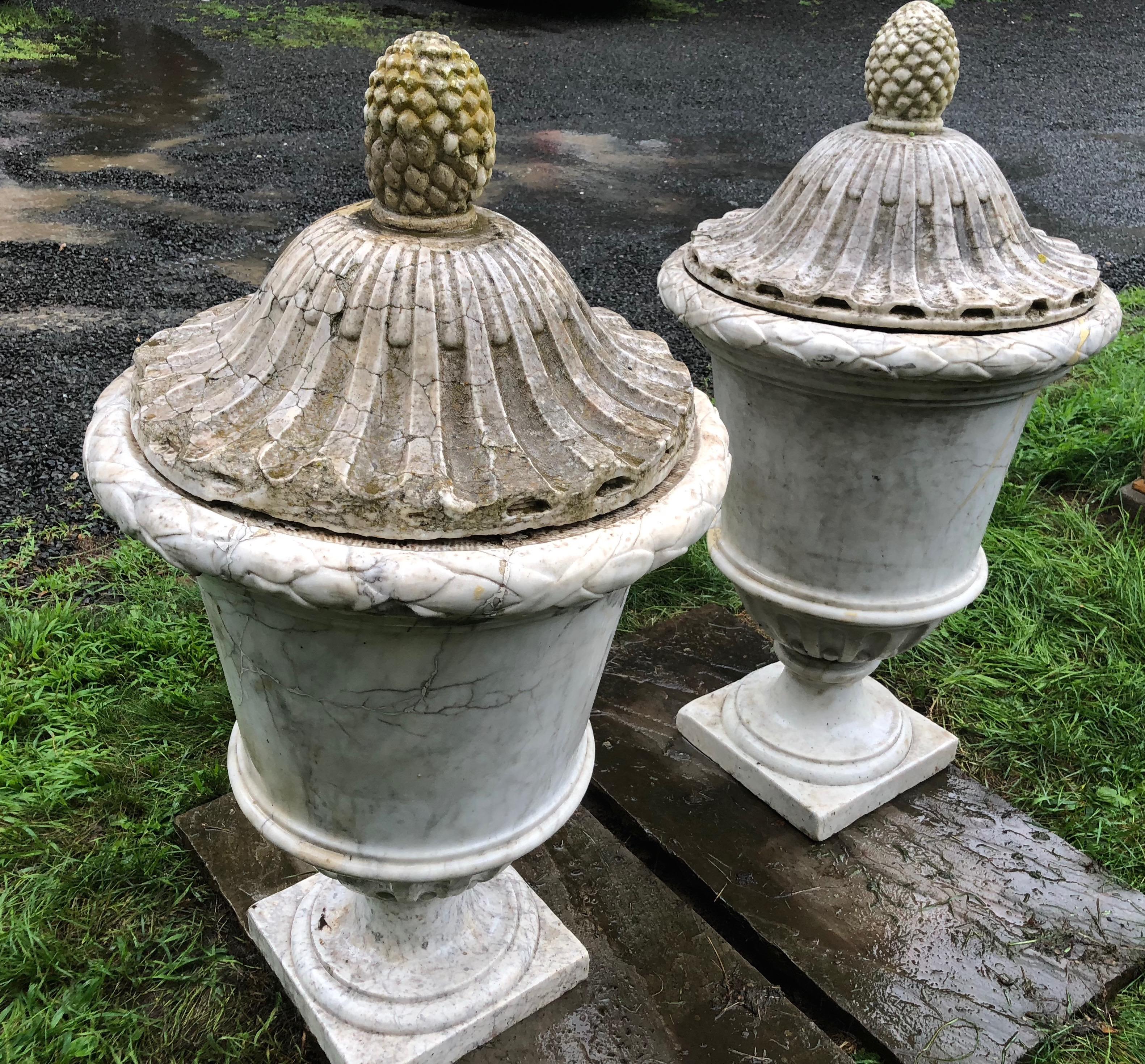 Neoclassical Pair of Enormous Covered Marble Urns from Oprah Winfrey's Personal Collection For Sale