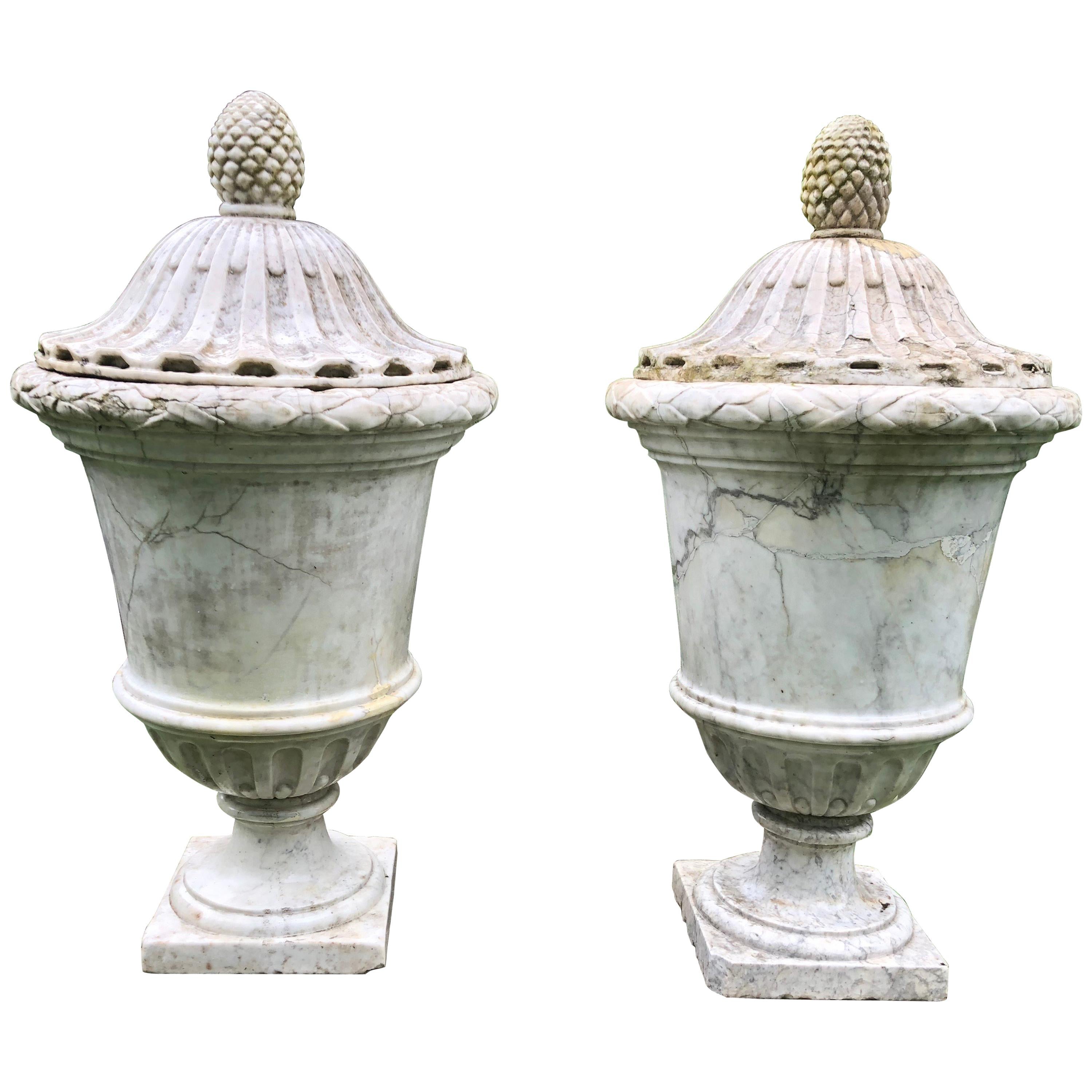 Pair of Enormous Covered Marble Urns from Oprah Winfrey's Personal Collection For Sale