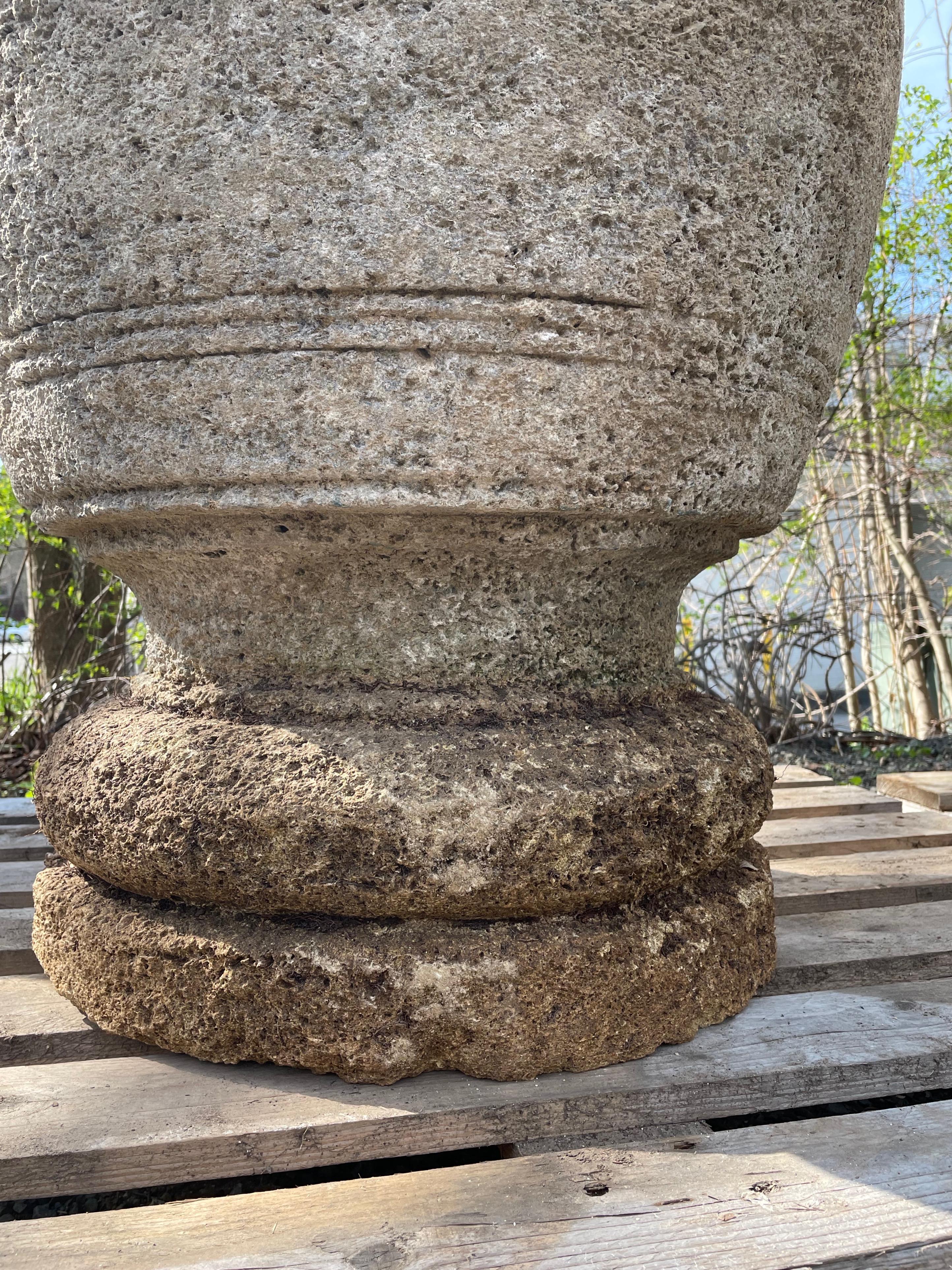 Pair of Enormous French Hand-Carved Stone Planters on Integral Feet 5