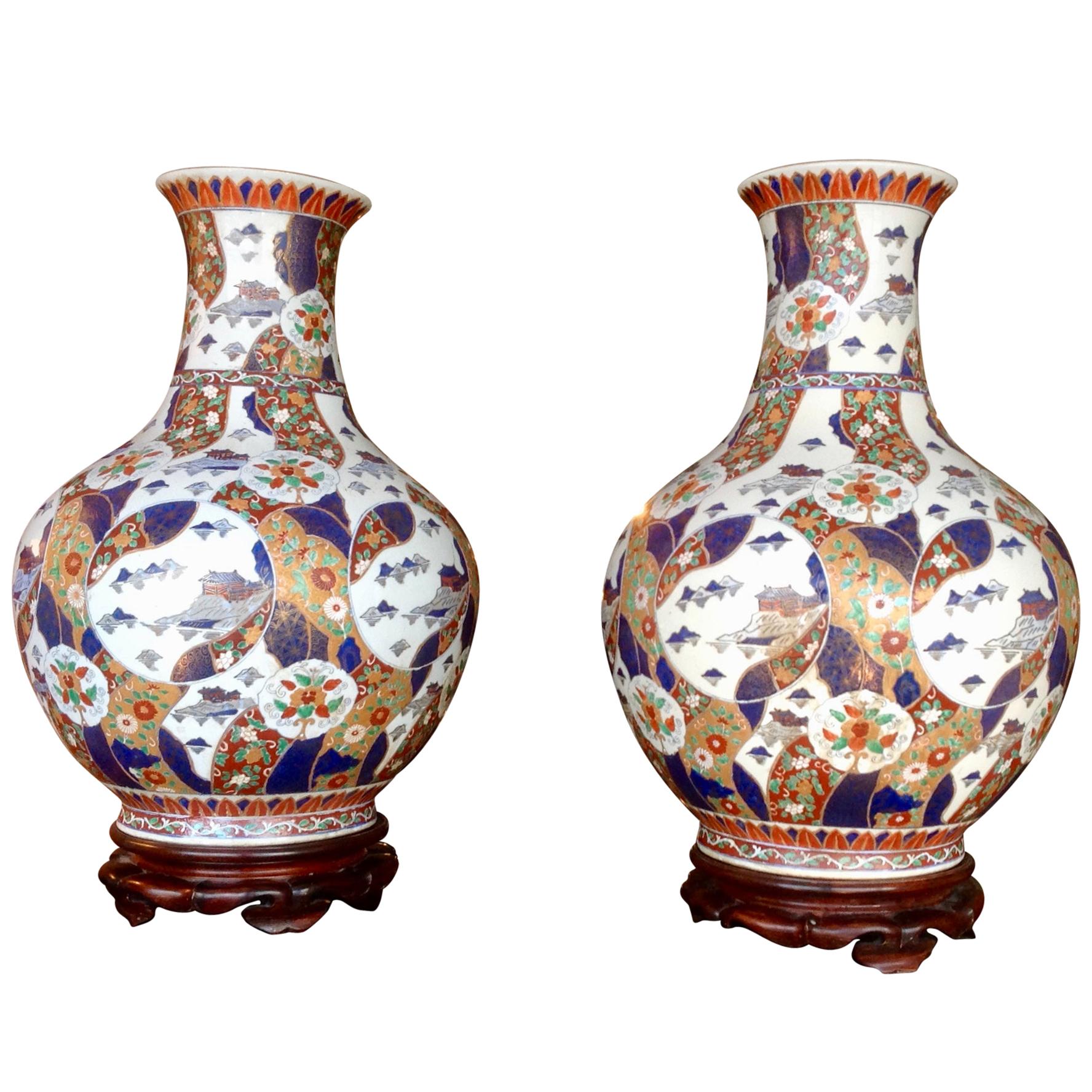 Pair of Enormous Imari Vases