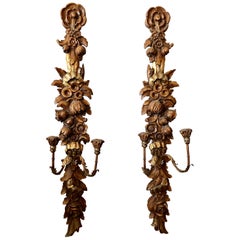 Pair of Enormous Italian Carved Wood Sconces
