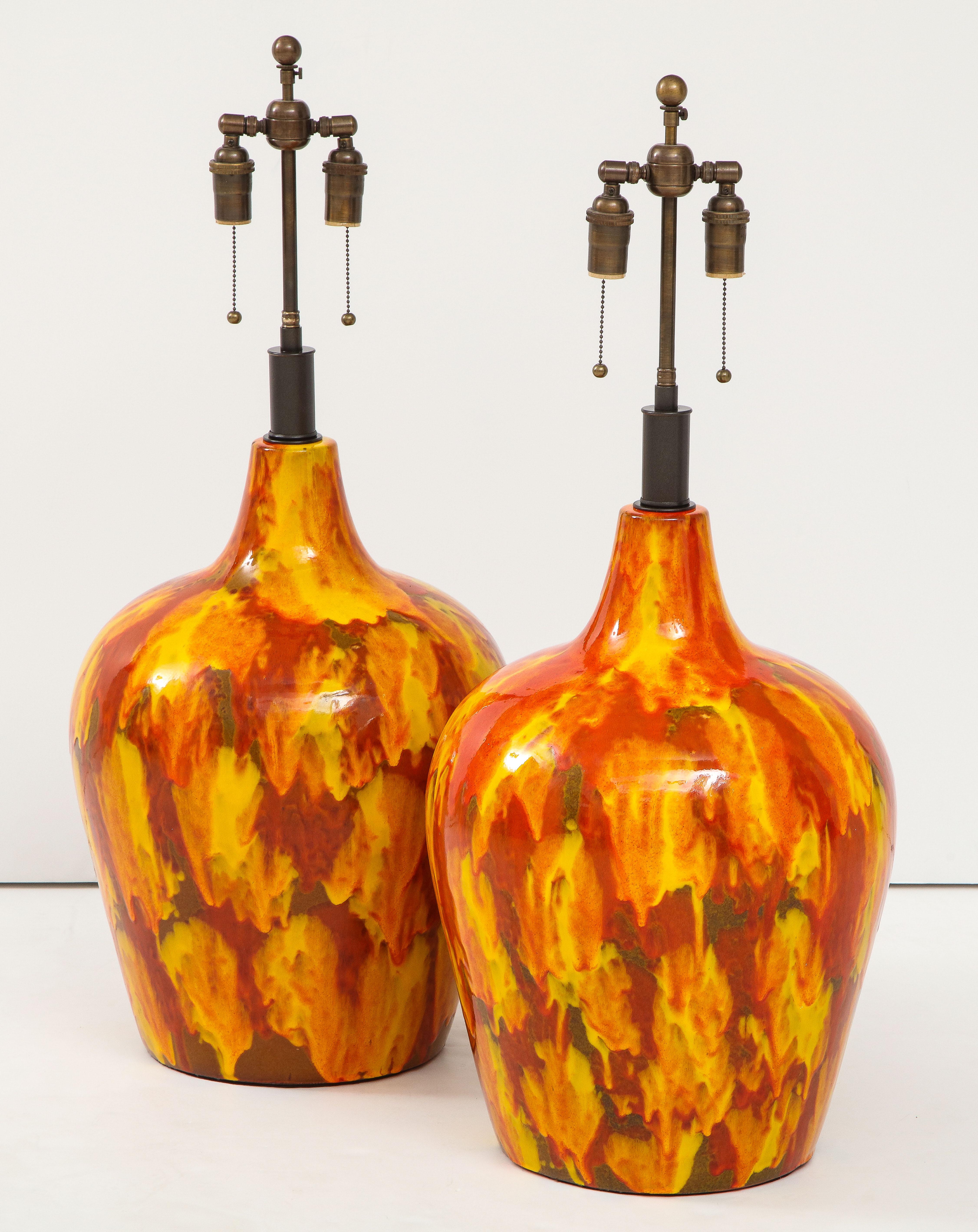 Mid-Century Modern Pair of Enormous Italian Ceramic Lamps