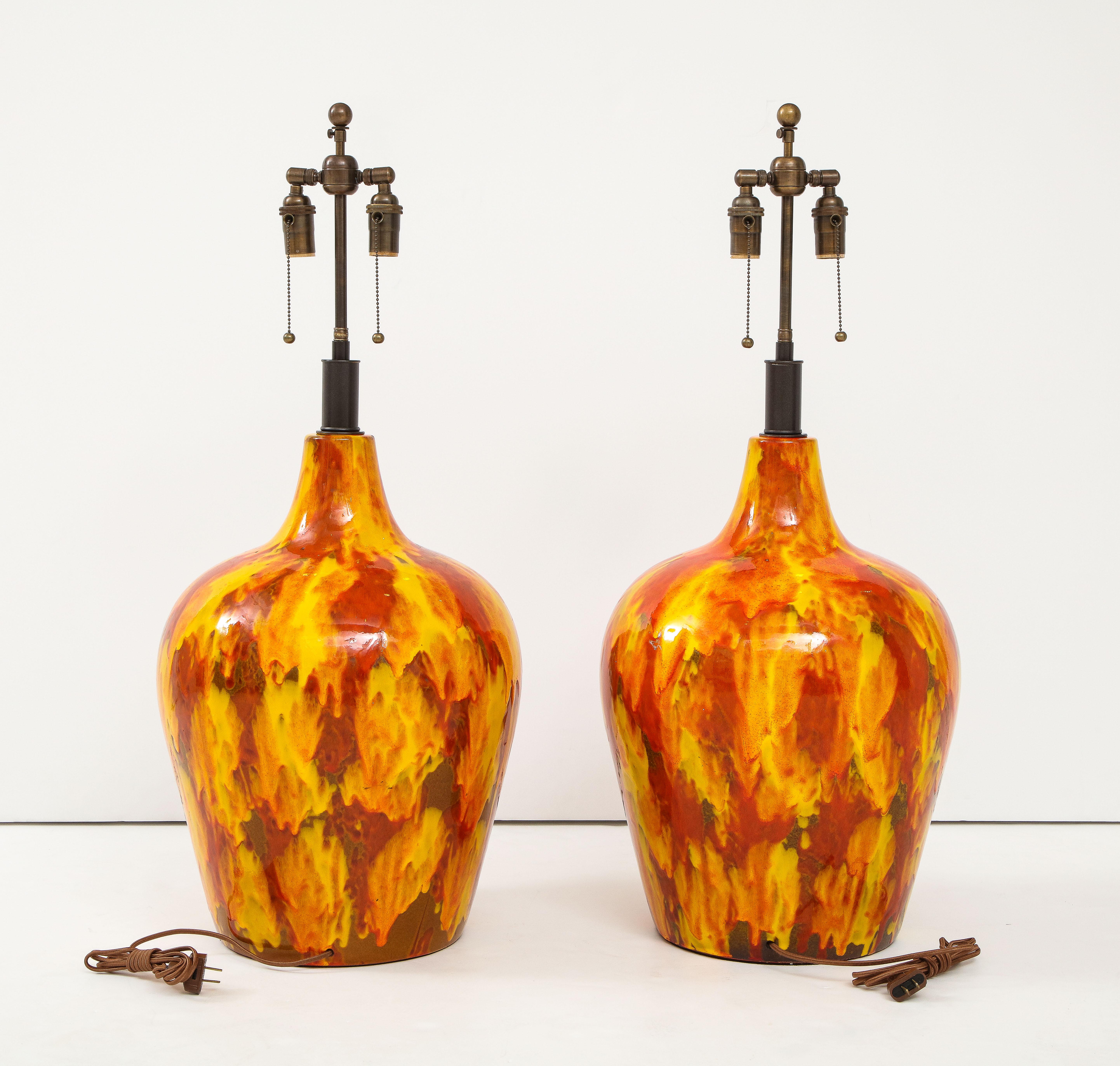 Mid-20th Century Pair of Enormous Italian Ceramic Lamps