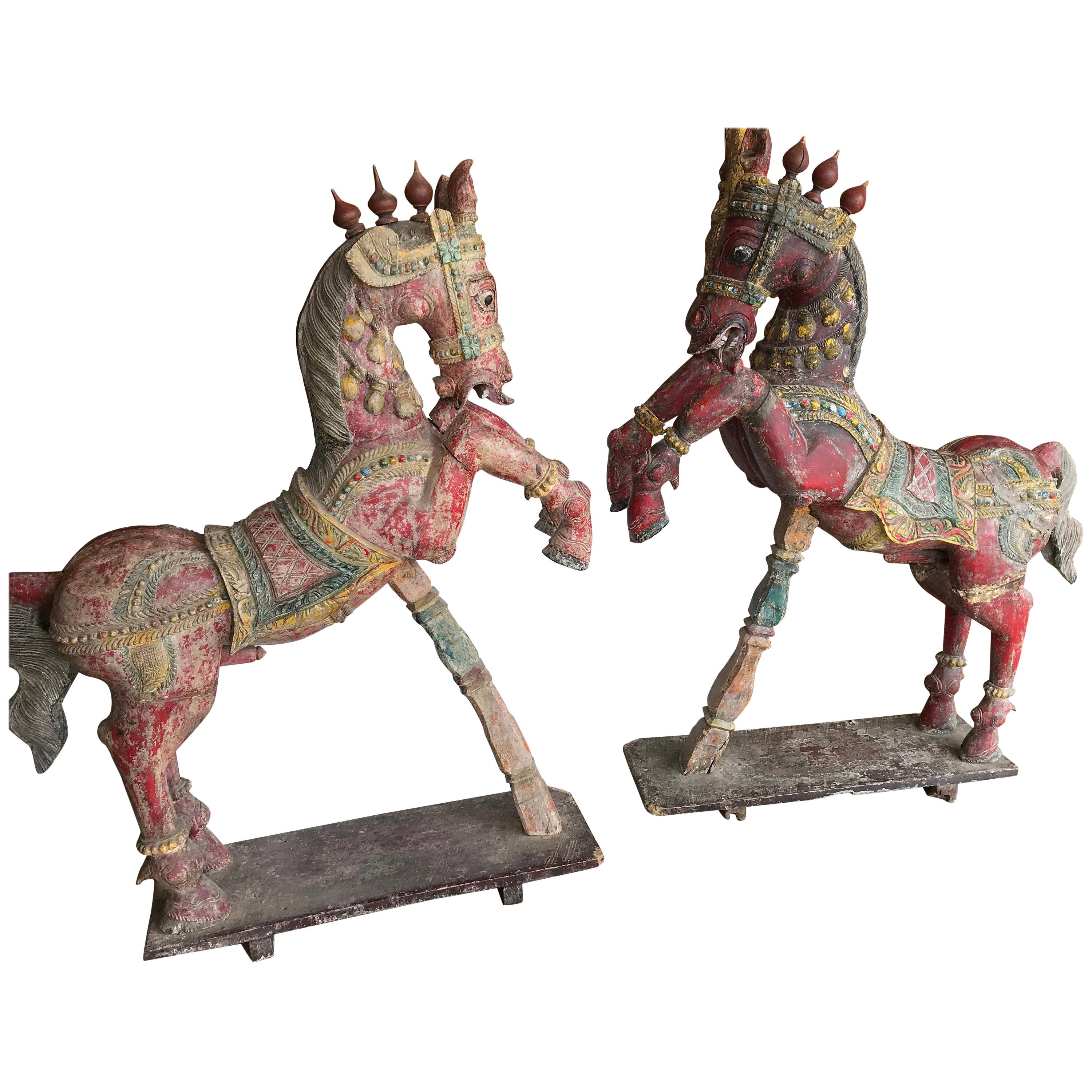 Pair of Enormous Rajasthani Carved Rearing Horses