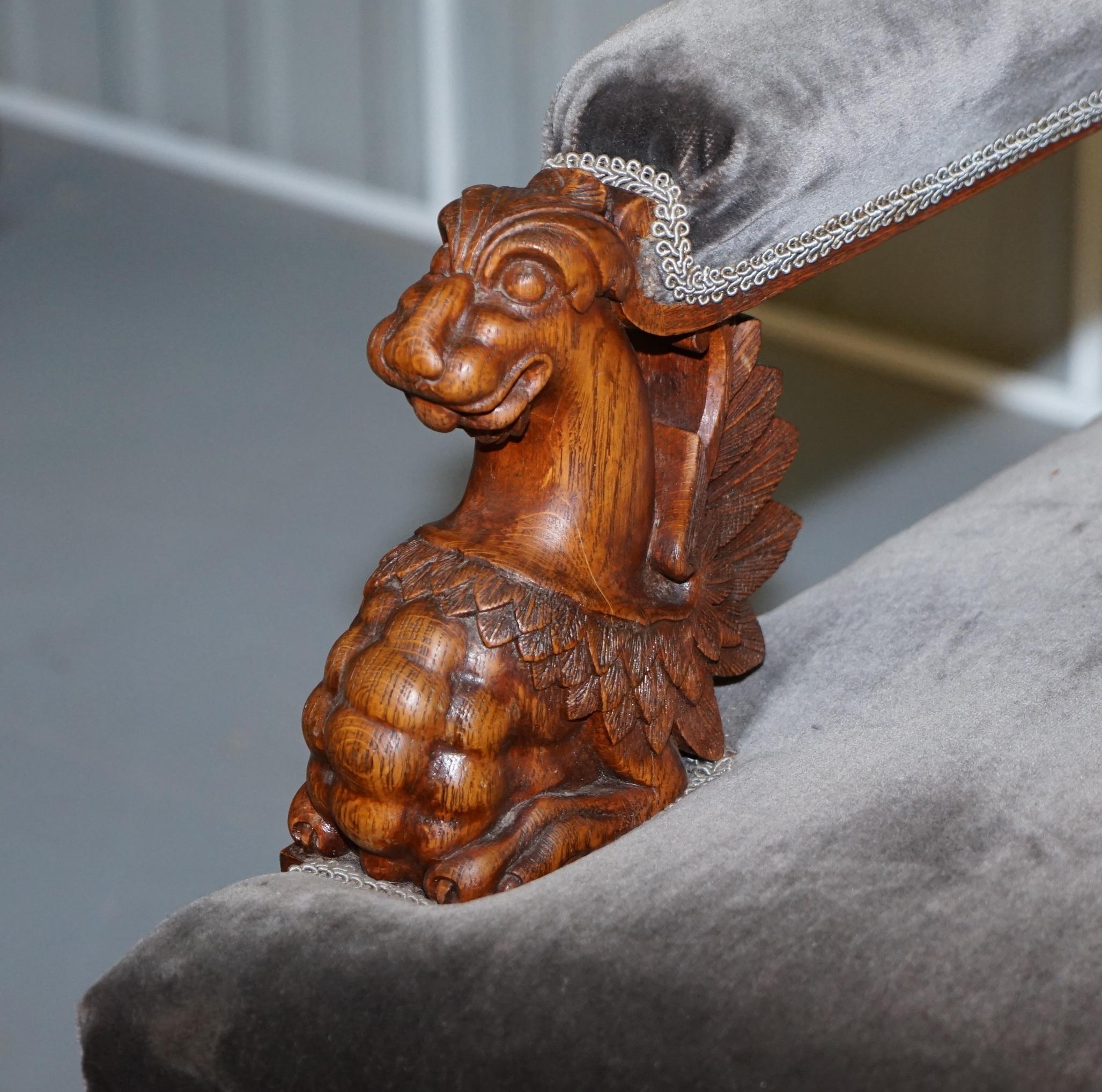 Pair of Enormous Victorian Jacobean Revival Cherub Putti Carved Throne Armchairs 2