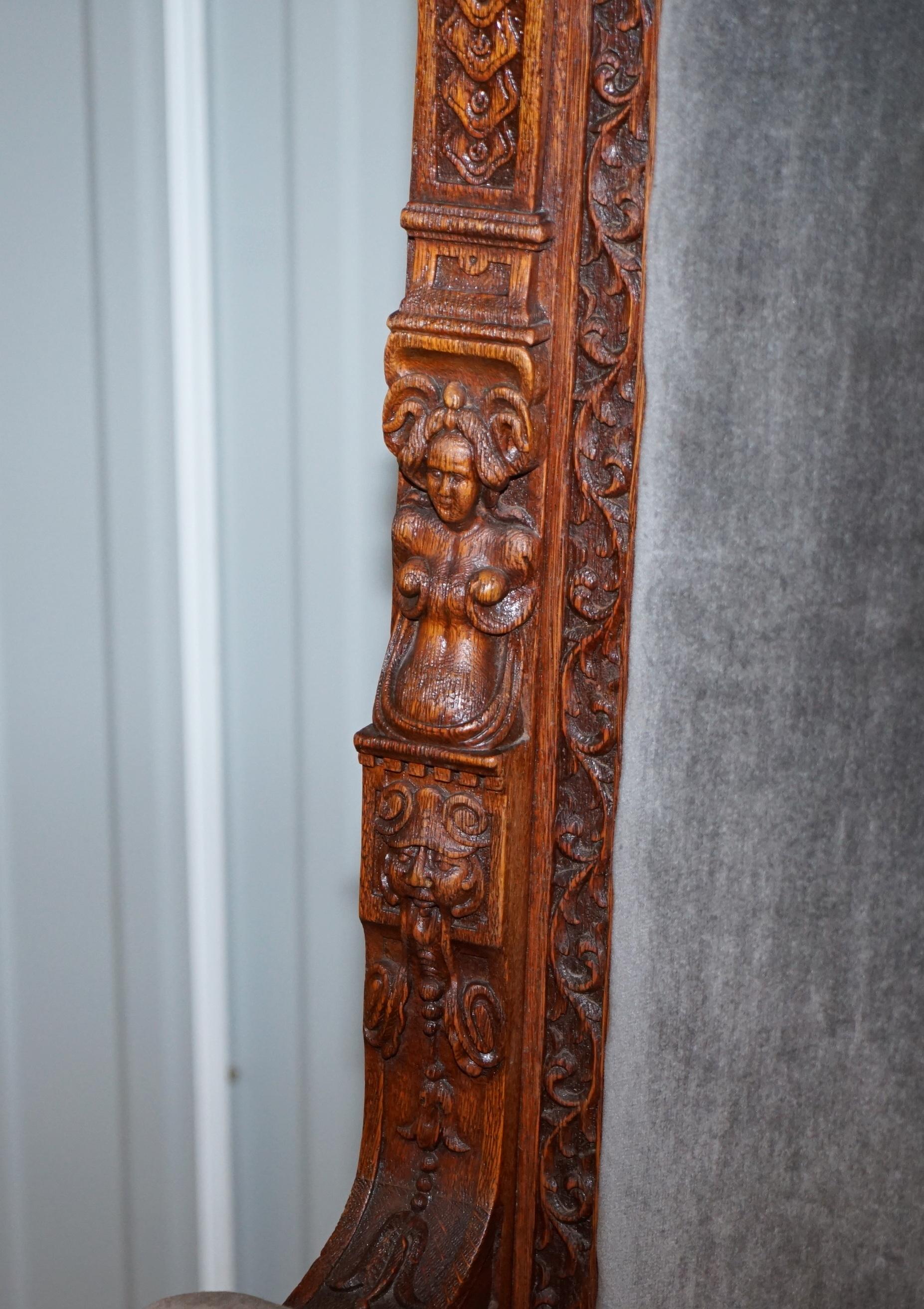 Oak Pair of Enormous Victorian Jacobean Revival Cherub Putti Carved Throne Armchairs