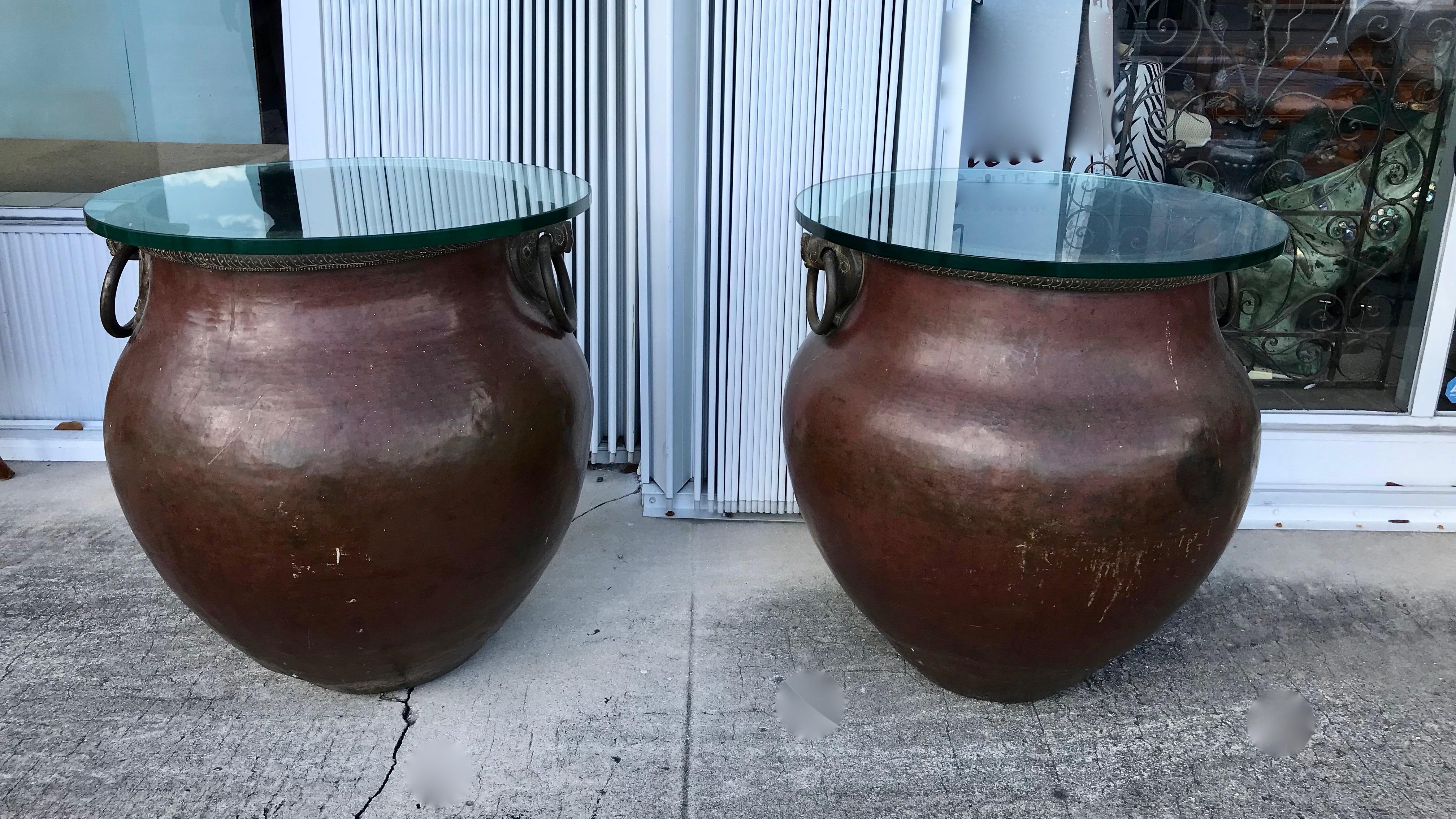 Pair Of Enormouse Anglo - Indian Copper Planters / Tables In Good Condition In West Palm Beach, FL