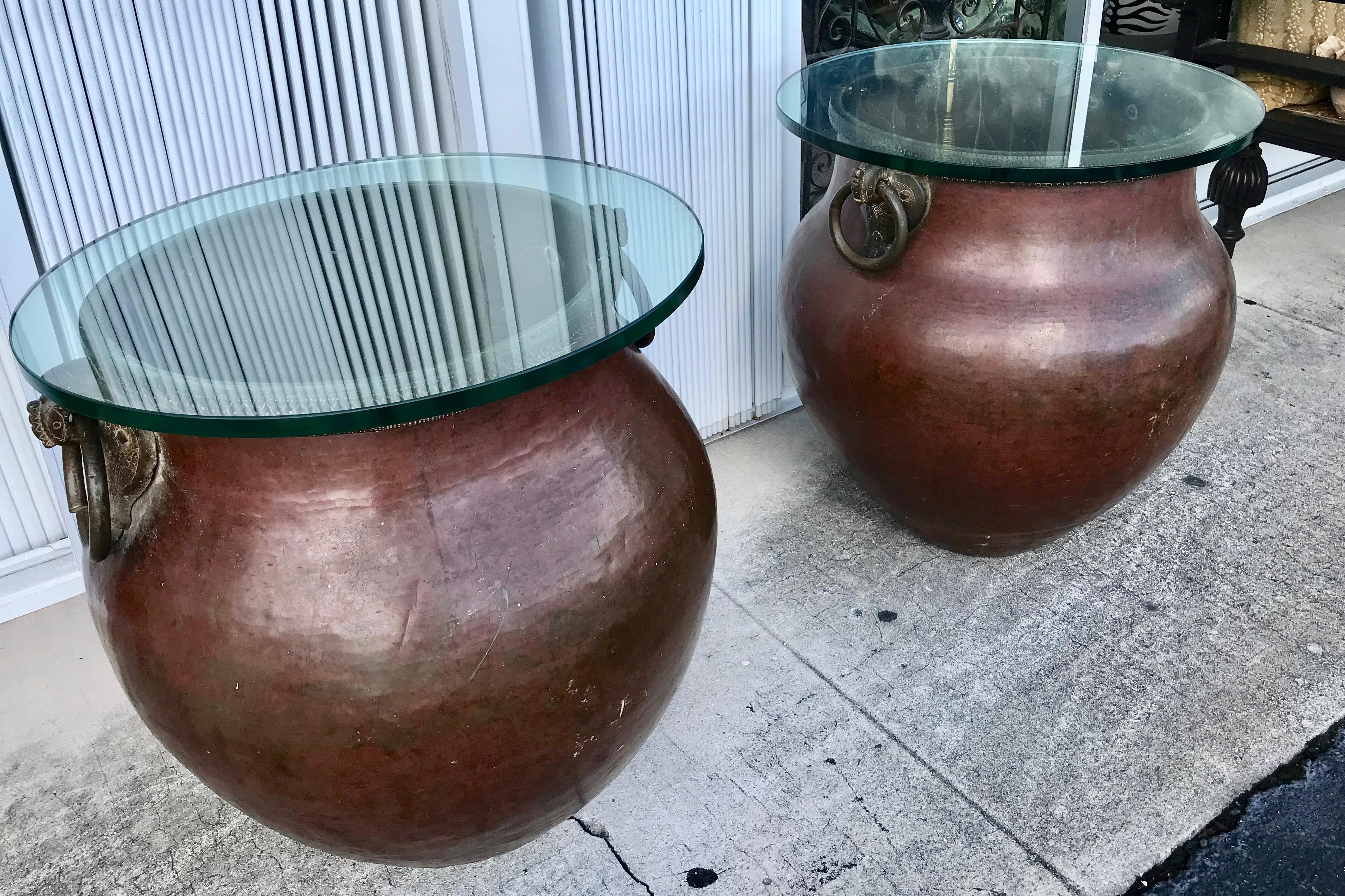 Pair Of Enormouse Anglo - Indian Copper Planters / Tables 1