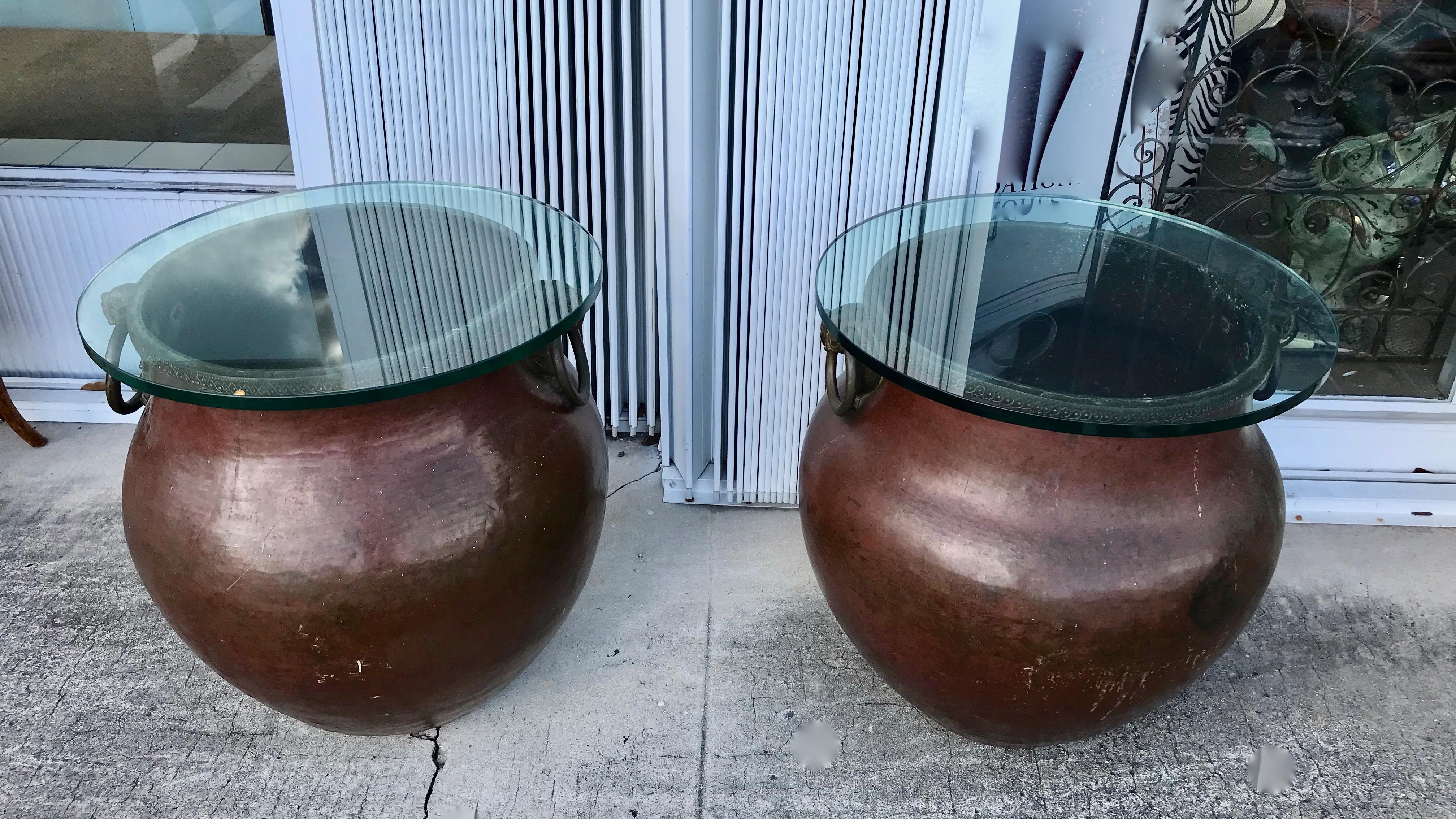 Pair Of Enormouse Anglo - Indian Copper Planters / Tables 3