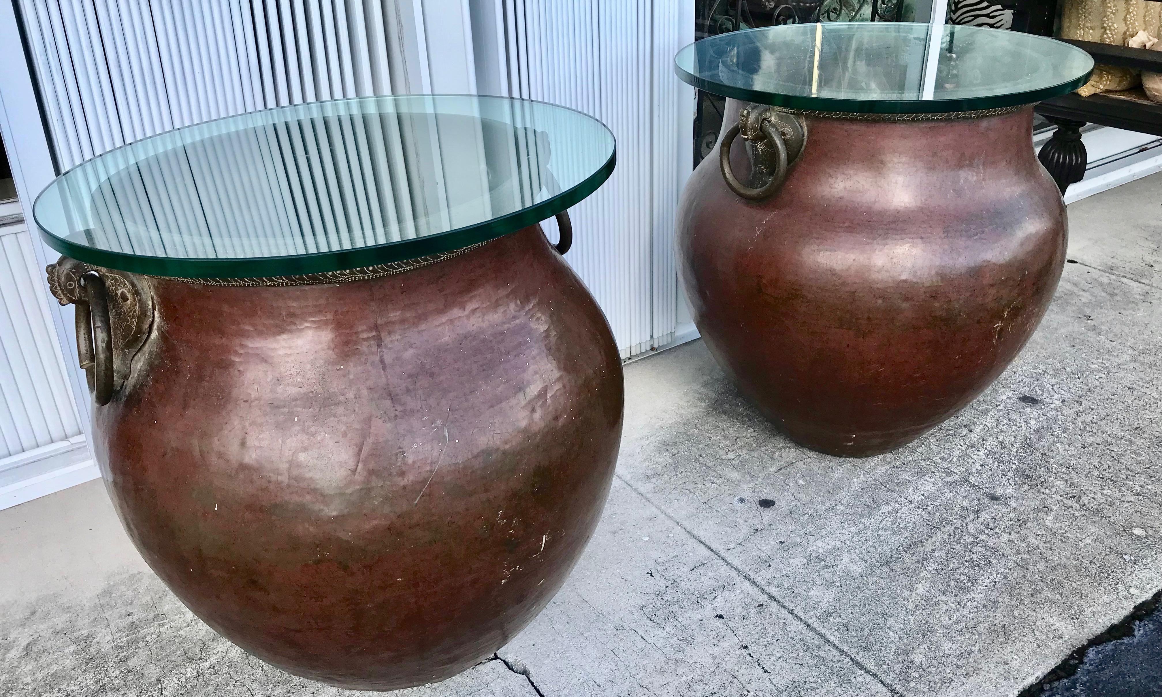 Pair Of Enormouse Anglo - Indian Copper Planters / Tables 4