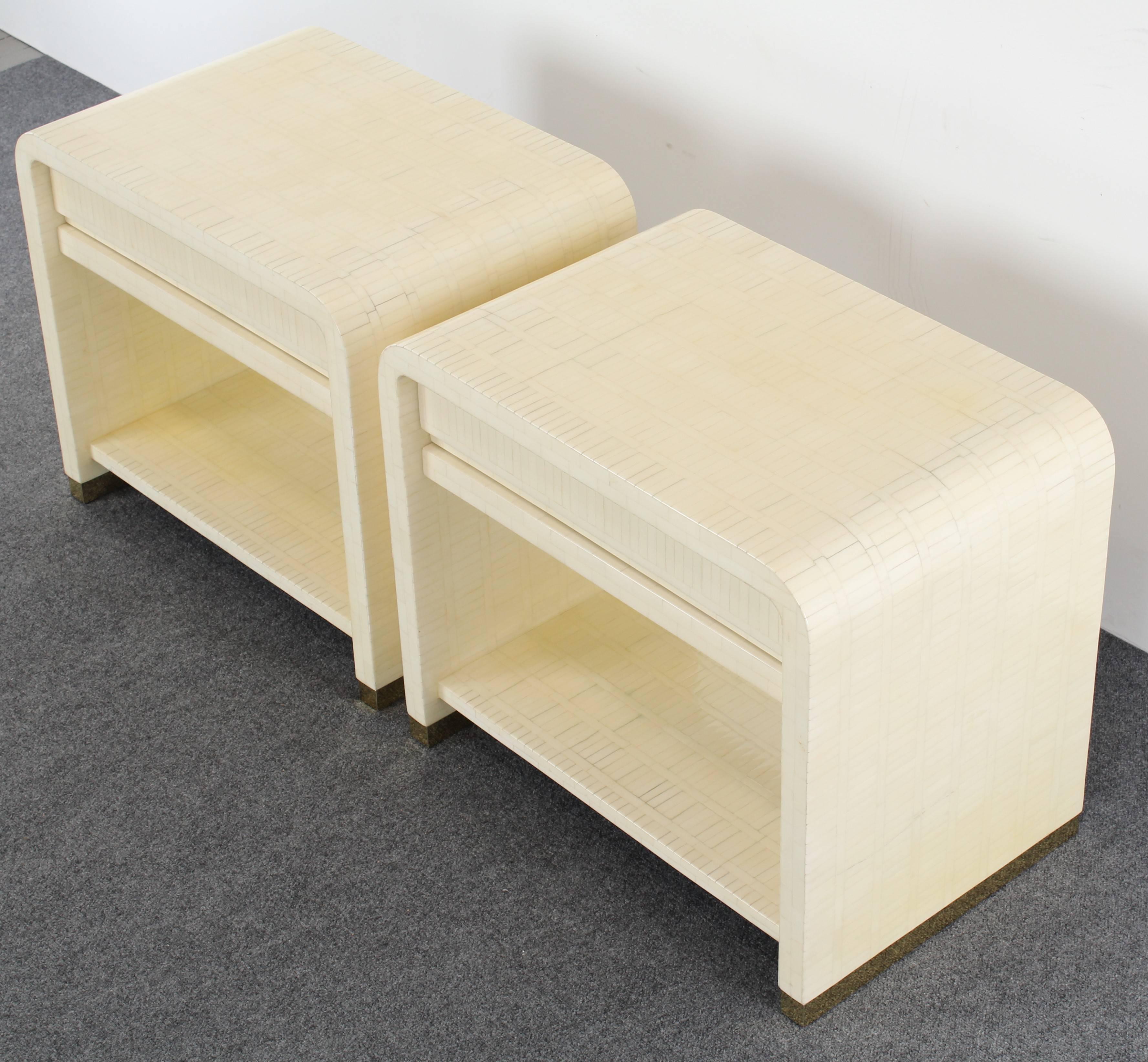 Colombian Pair of Enrique Garcel Tessellated Bone Bedside Tables, 1988