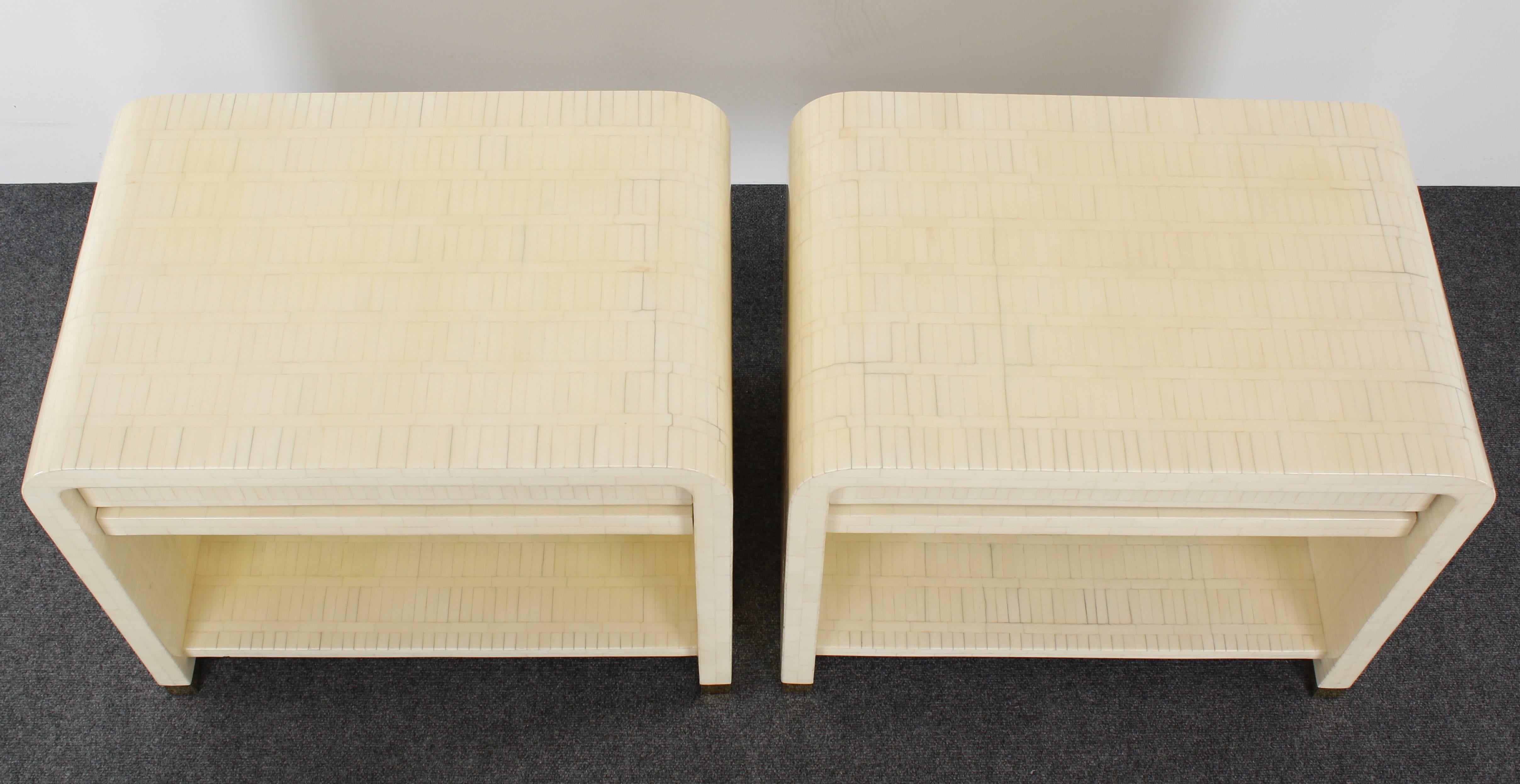 Pair of Enrique Garcel Tessellated Bone Bedside Tables, 1988 In Good Condition In Hamburg, PA