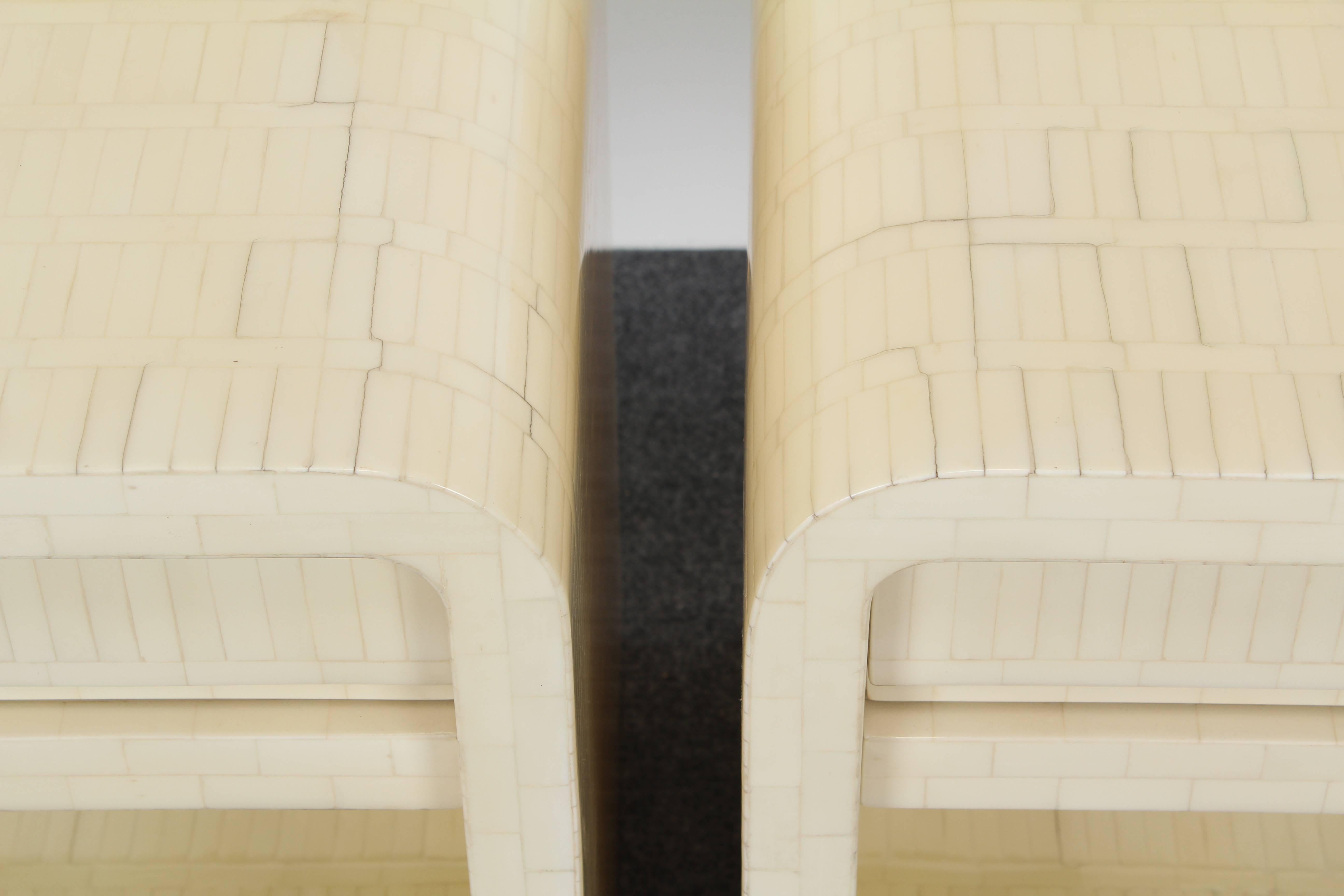 Late 20th Century Pair of Enrique Garcel Tessellated Bone Bedside Tables, 1988