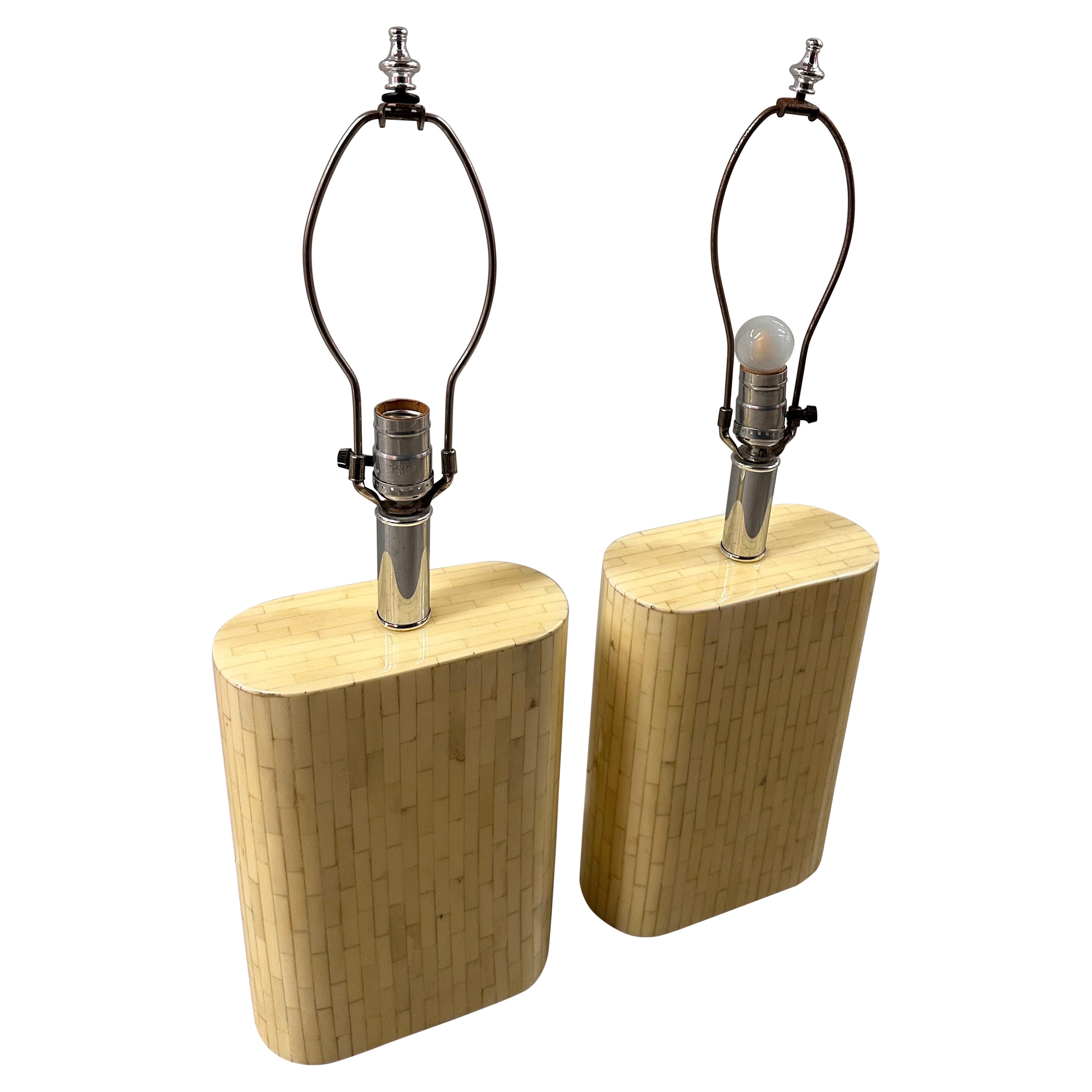 Pair of Enrique Garcel Tessellated Bone table lamp For Sale