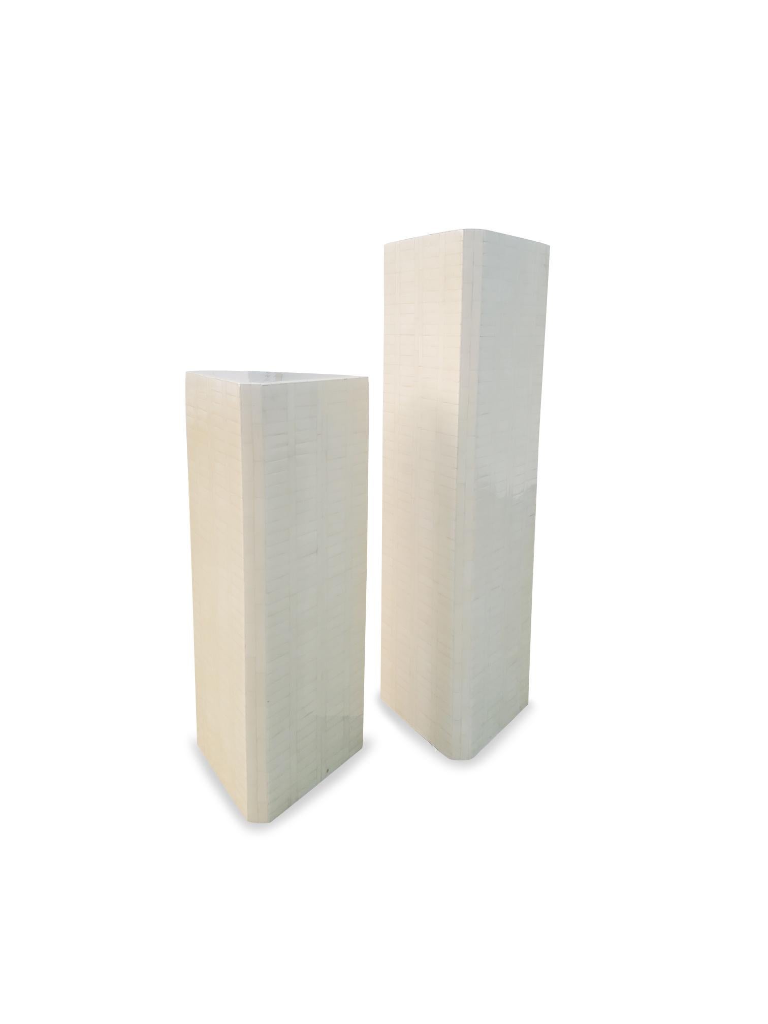 Pair of Enrique Garcel Tessellated Bone Tiered Pedestals 

Tall

13.25 W
11.75 D
40.25 H

Small
13.25 W
11.75 D
30.25 H
