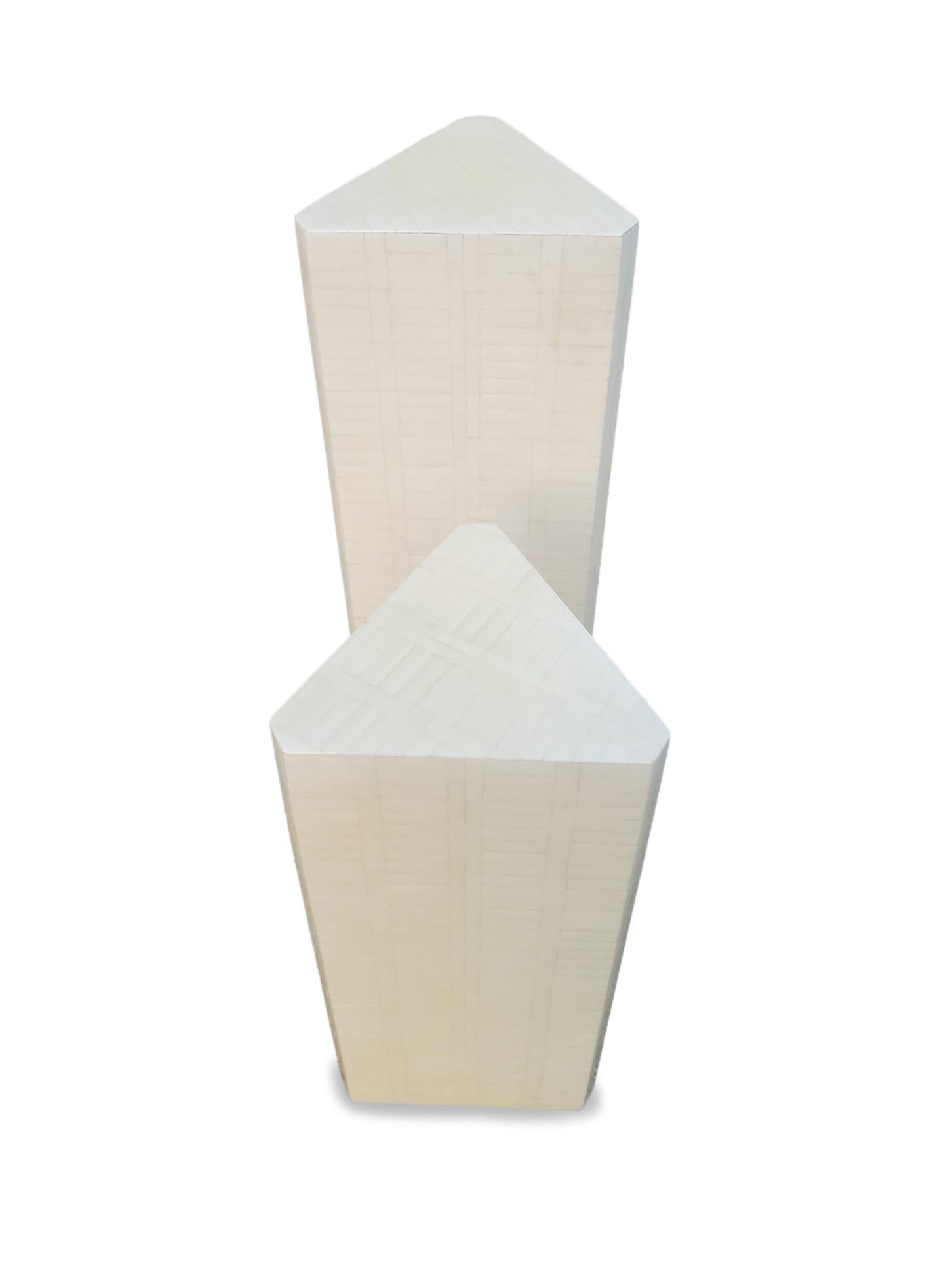 Mid-Century Modern Pair of Enrique Garcel Tessellated Bone Tiered Pedestals  For Sale
