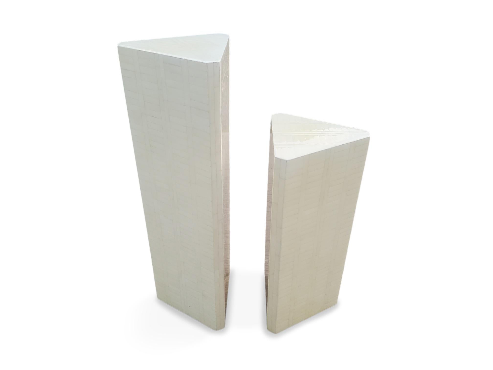 Pair of Enrique Garcel Tessellated Bone Tiered Pedestals  For Sale 2