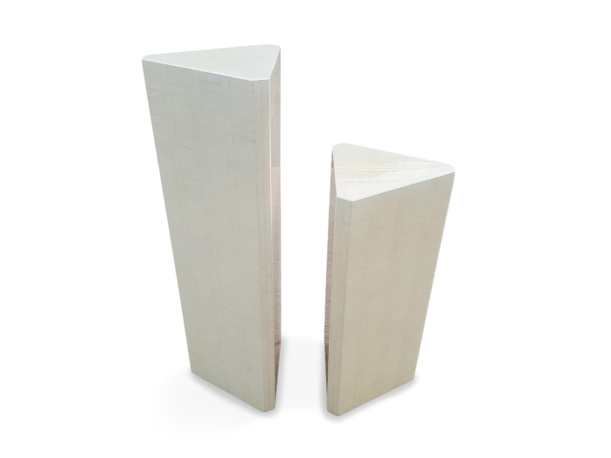 Pair of Enrique Garcel Tessellated Bone Tiered Pedestals  For Sale 3