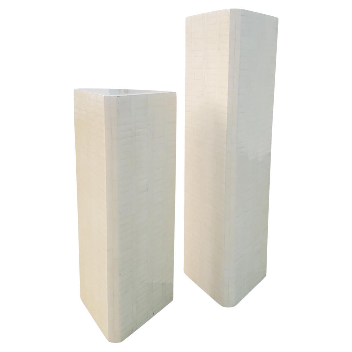 Pair of Enrique Garcel Tessellated Bone Tiered Pedestals  For Sale