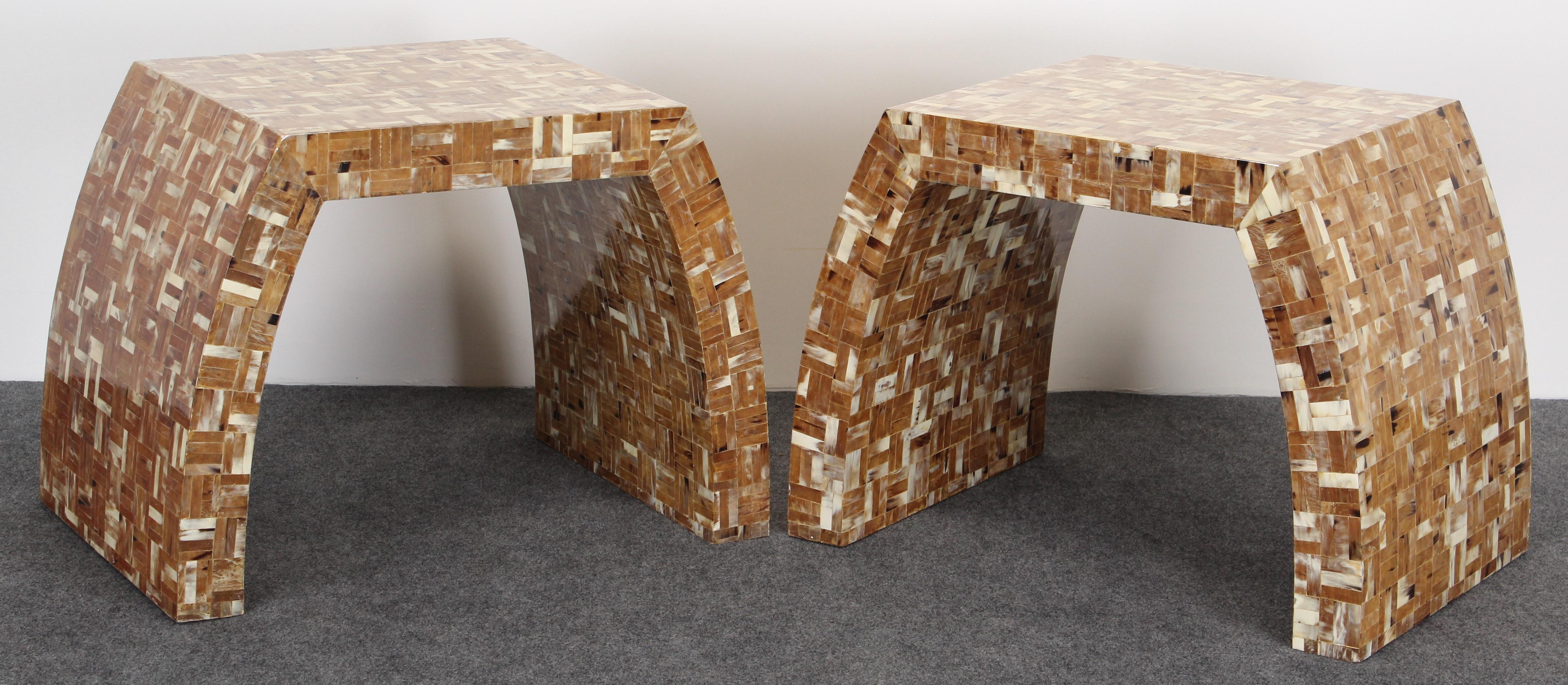 Mid-Century Modern Pair of Enrique Garcel Tessellated Horn Side Tables, 1980s