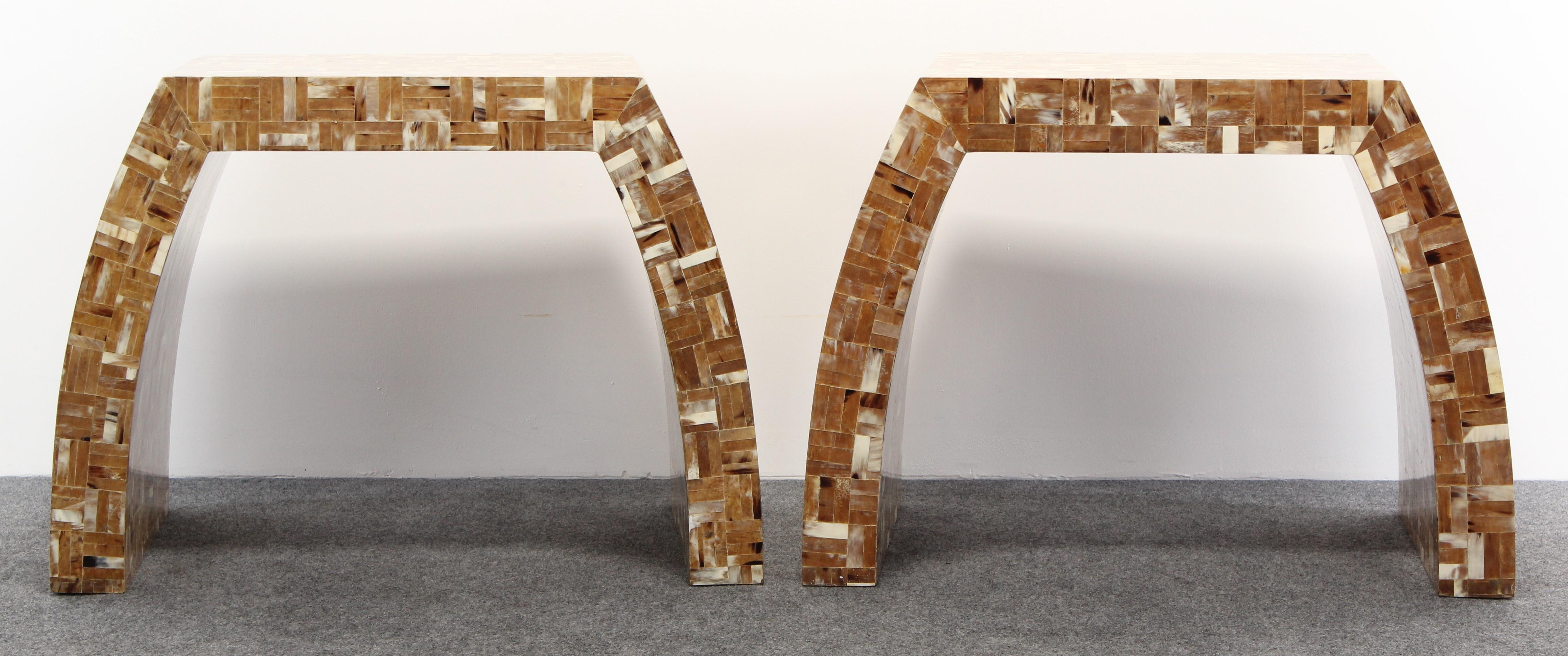Colombian Pair of Enrique Garcel Tessellated Horn Side Tables, 1980s