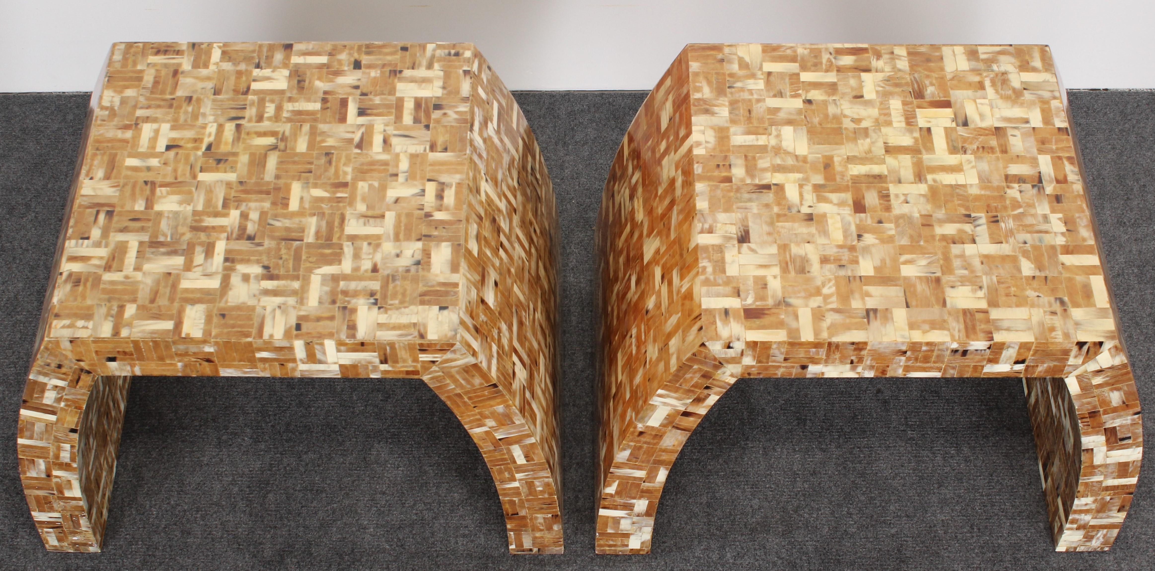 Pair of Enrique Garcel Tessellated Horn Side Tables, 1980s In Good Condition In Hamburg, PA