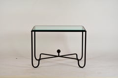 Pair of 'Entretoise' Matte Black and Thick Glass End Tables by Design Frères