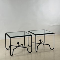 Pair of 'Entretoise' Wrought Iron and Glass Low End Tables by Design Frères