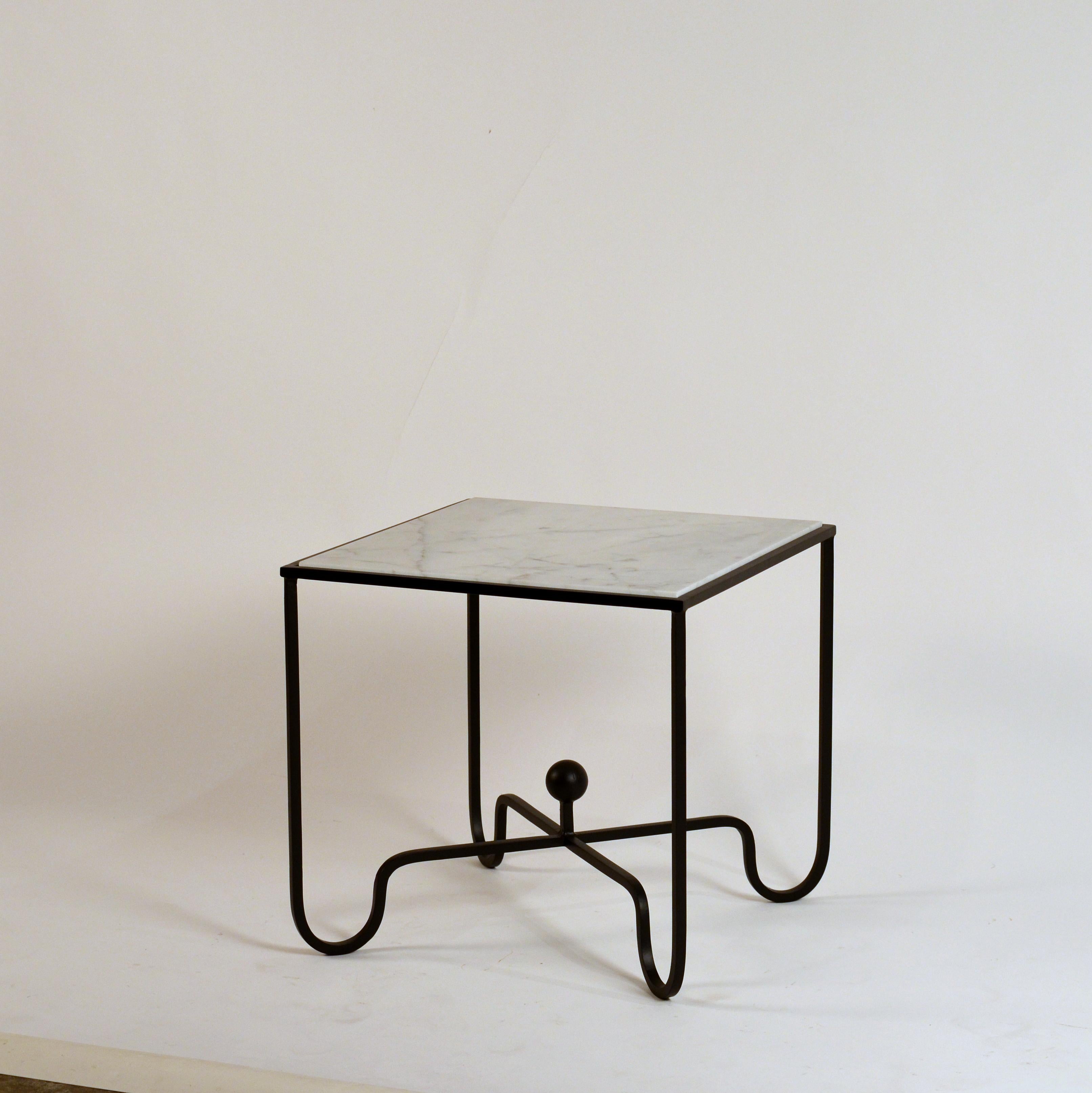 Modern Pair of 'Entretoise' Wrought Iron and Honed Marble Side Tables by Design Frères For Sale