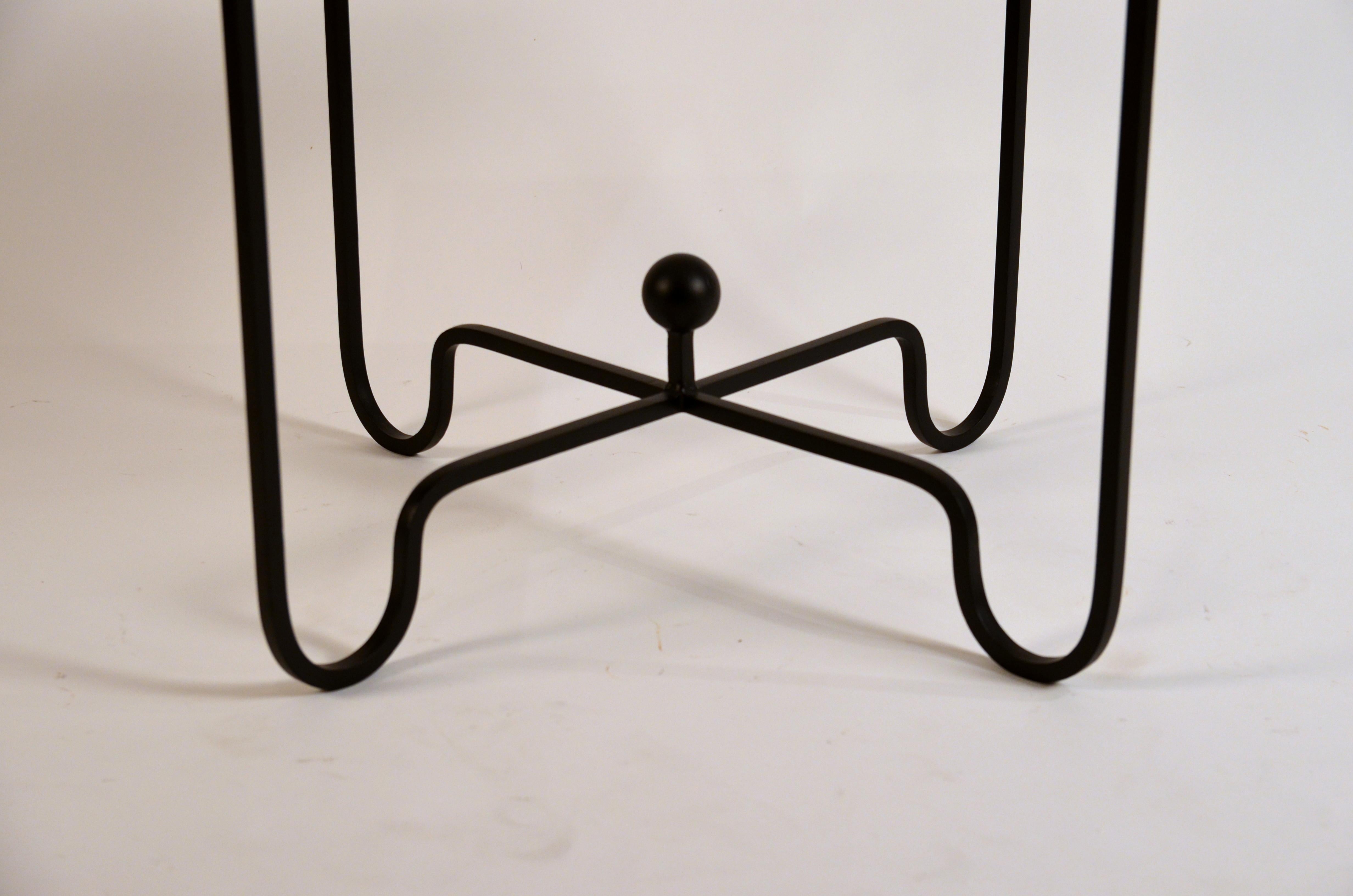 French Pair of 'Entretoise' Wrought Iron and Honed Marble Side Tables by Design Frères For Sale