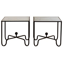 Pair of 'Entretoise' Wrought Iron and Honed Marble Side Tables by Design Frères