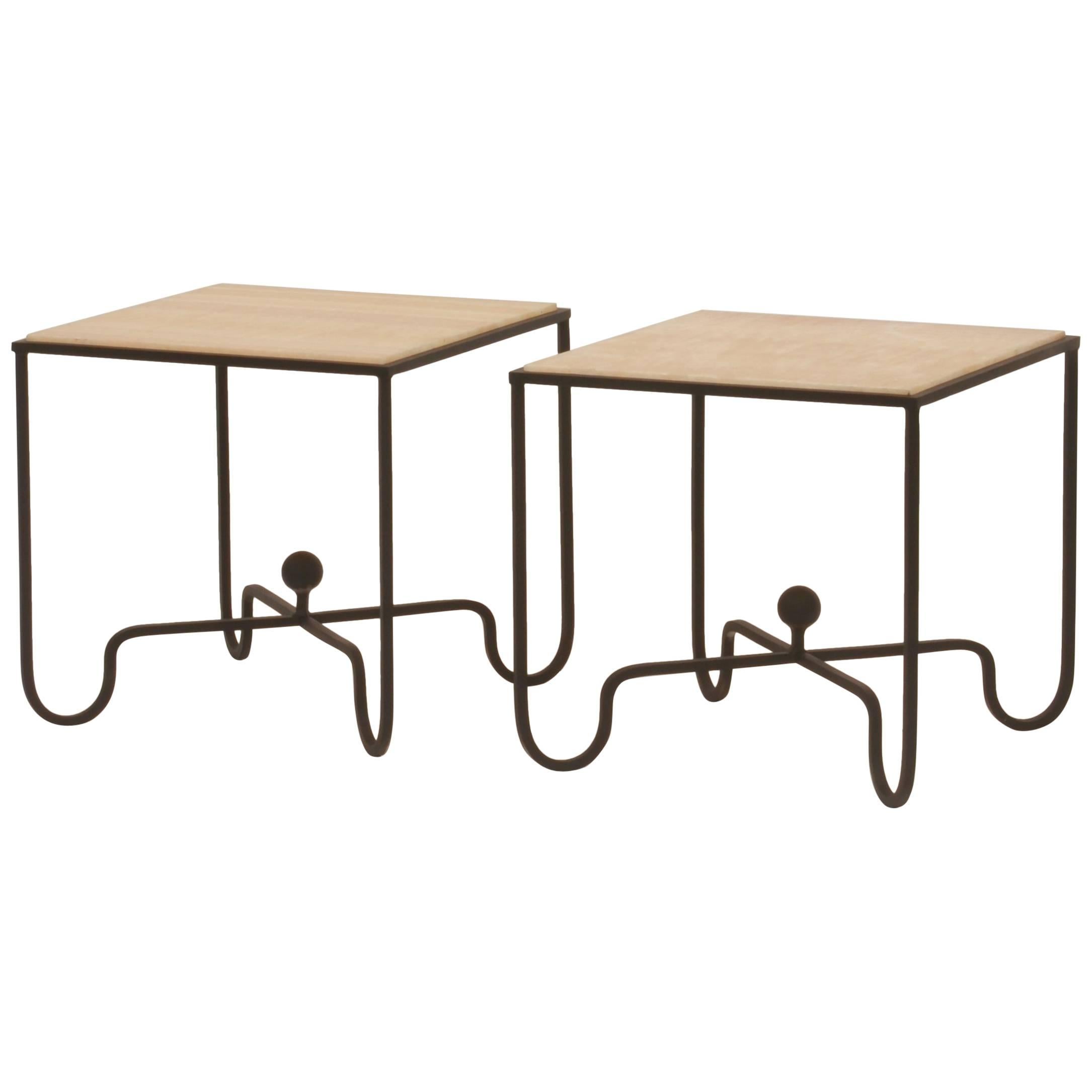 Beistelltische aus Schmiedeeisen und Onyx mit „Entretoise“-Muster von Design Frres, Paar