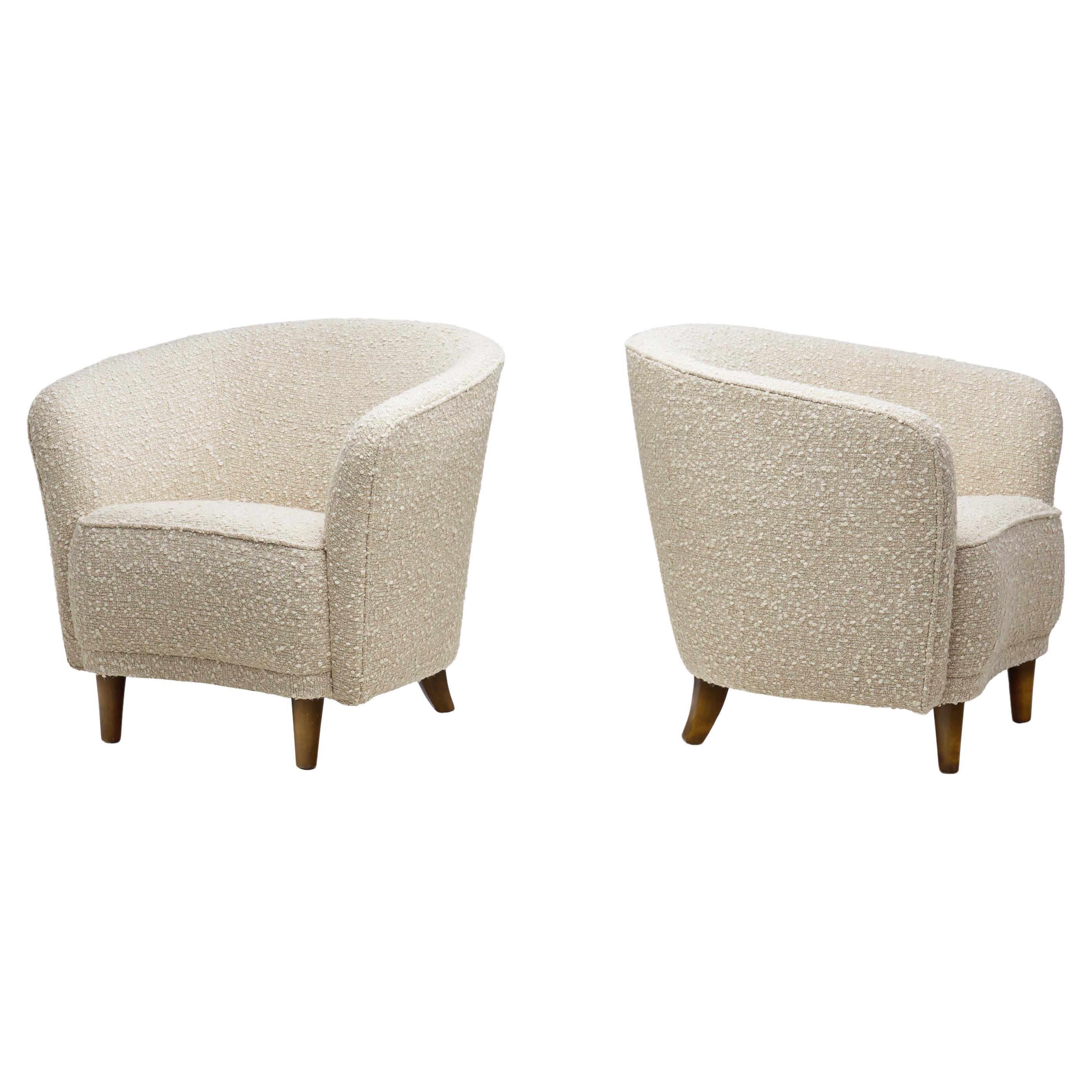 Pair of Enveloping Cabinetmaker Armchairs in Bouclé, Europe Mid-20th Century