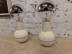 Pair of Enzo Mari White Orb Table Lamps with Chrome Globe Bulbs