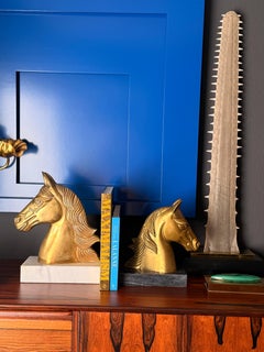 Pair of Equestrian Brass Horse Bookends on Marble Base