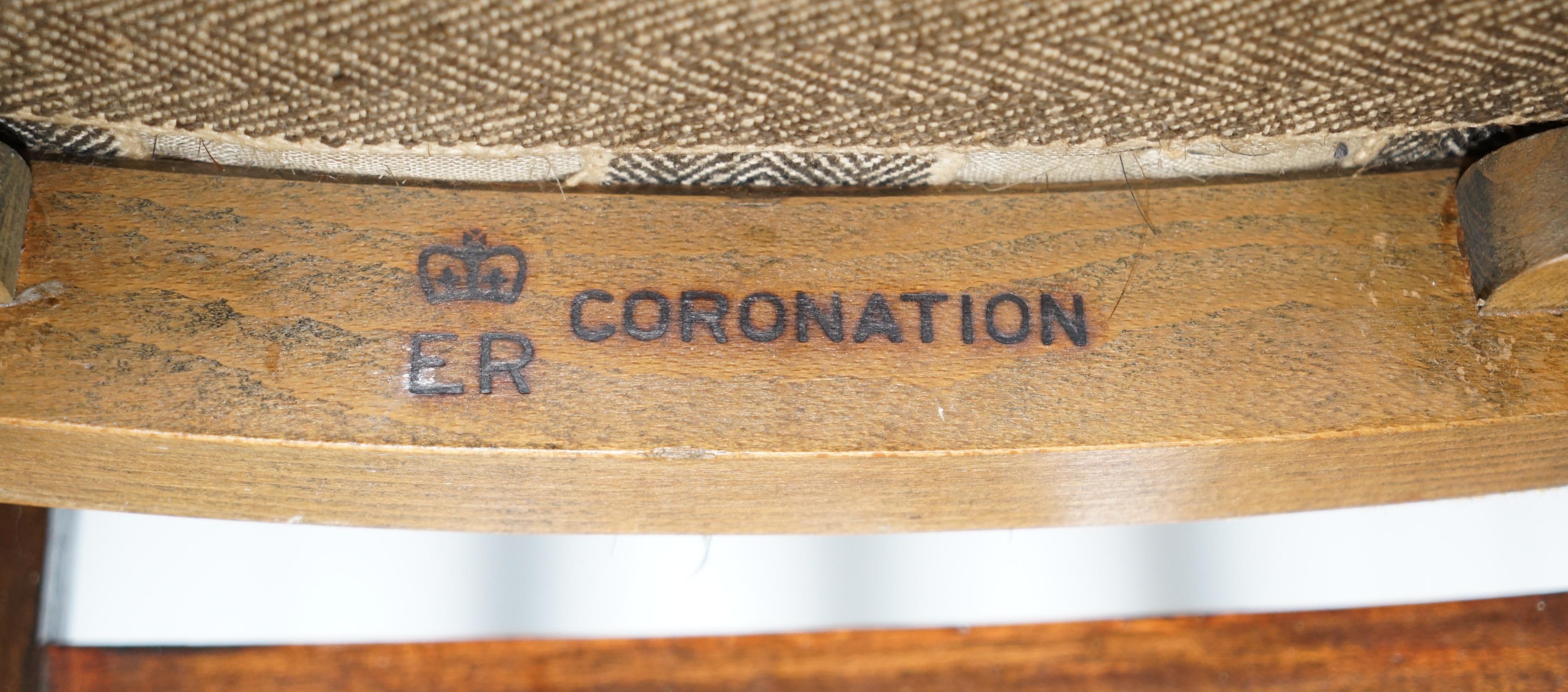 Pair of ER II 1953 Queen Elizabeth II Coronation Stools Regal Velvet Upholstery 11
