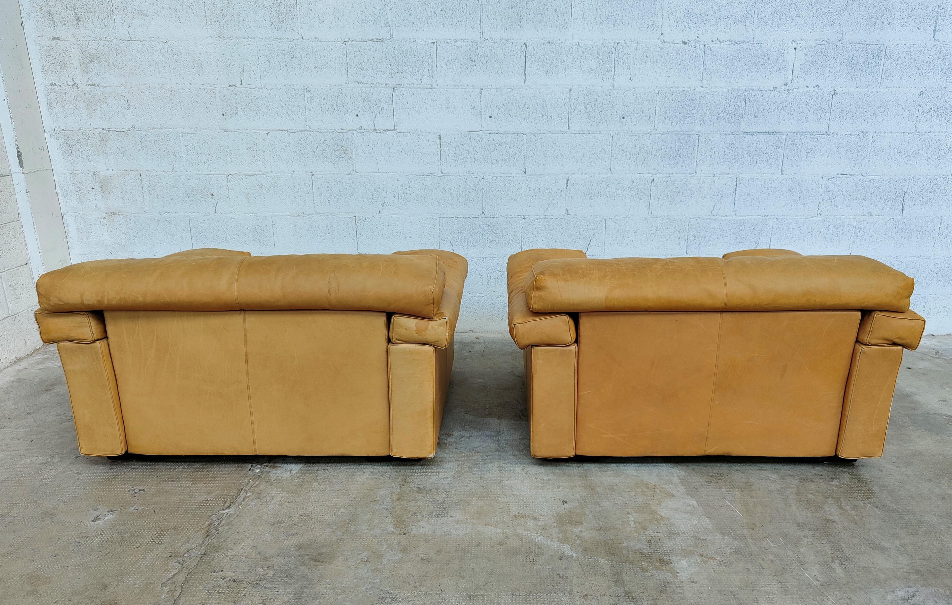 Pair of Erasmo Leather Armchairs by Afra and Tobia Scarpa for B&B Italia 70s In Good Condition In Padova, IT