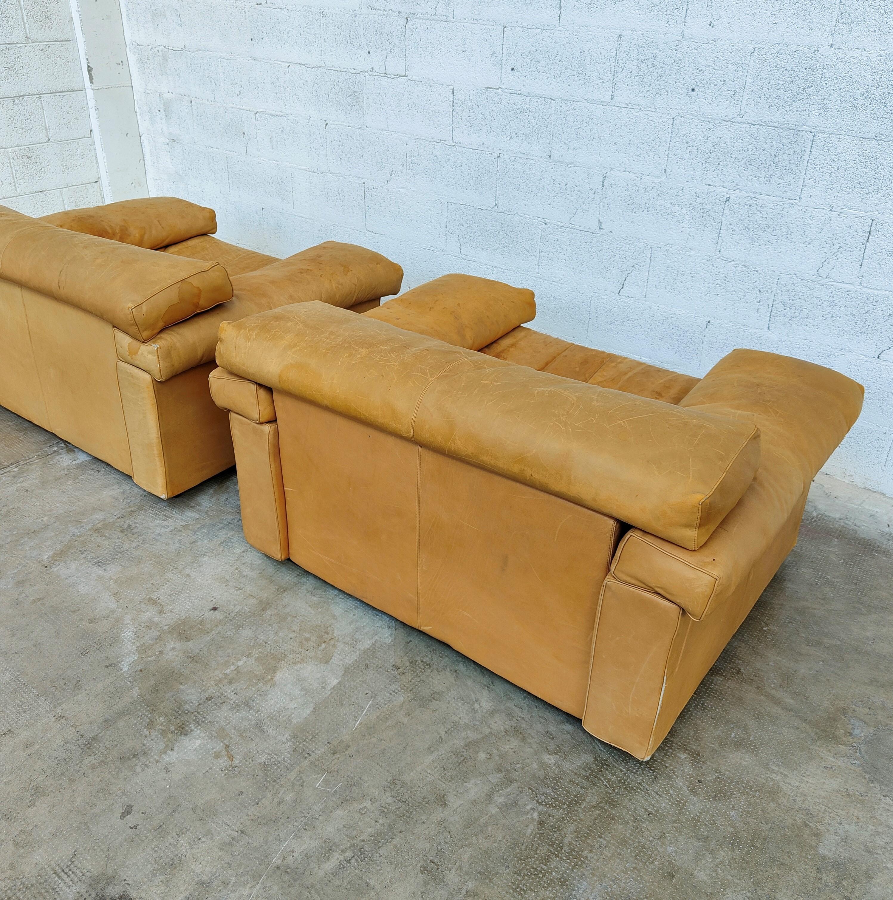 Pair of Erasmo Leather Armchairs by Afra and Tobia Scarpa for B&B Italia 70s 1