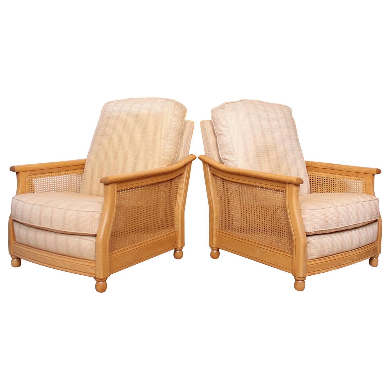 Pair of Ercol Bergère Armchairs 2 Lounge Chairs For Sale