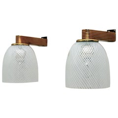 Pair of Art Deco Murano Glass "Reticello" Italian Sconces, 1940s