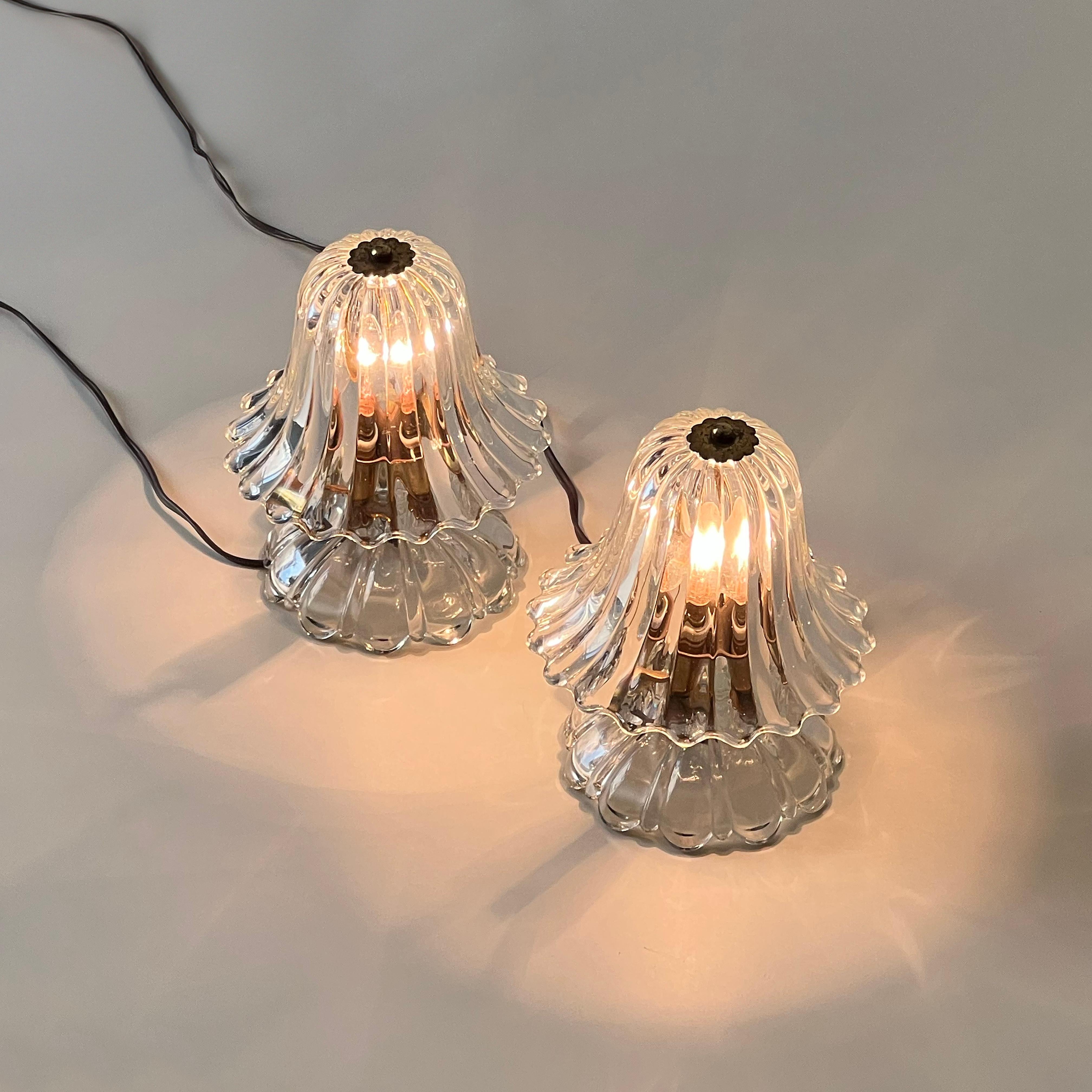 Pair of Ercole Barovier Murano glass and brass table lamps, Italy 1940s 3