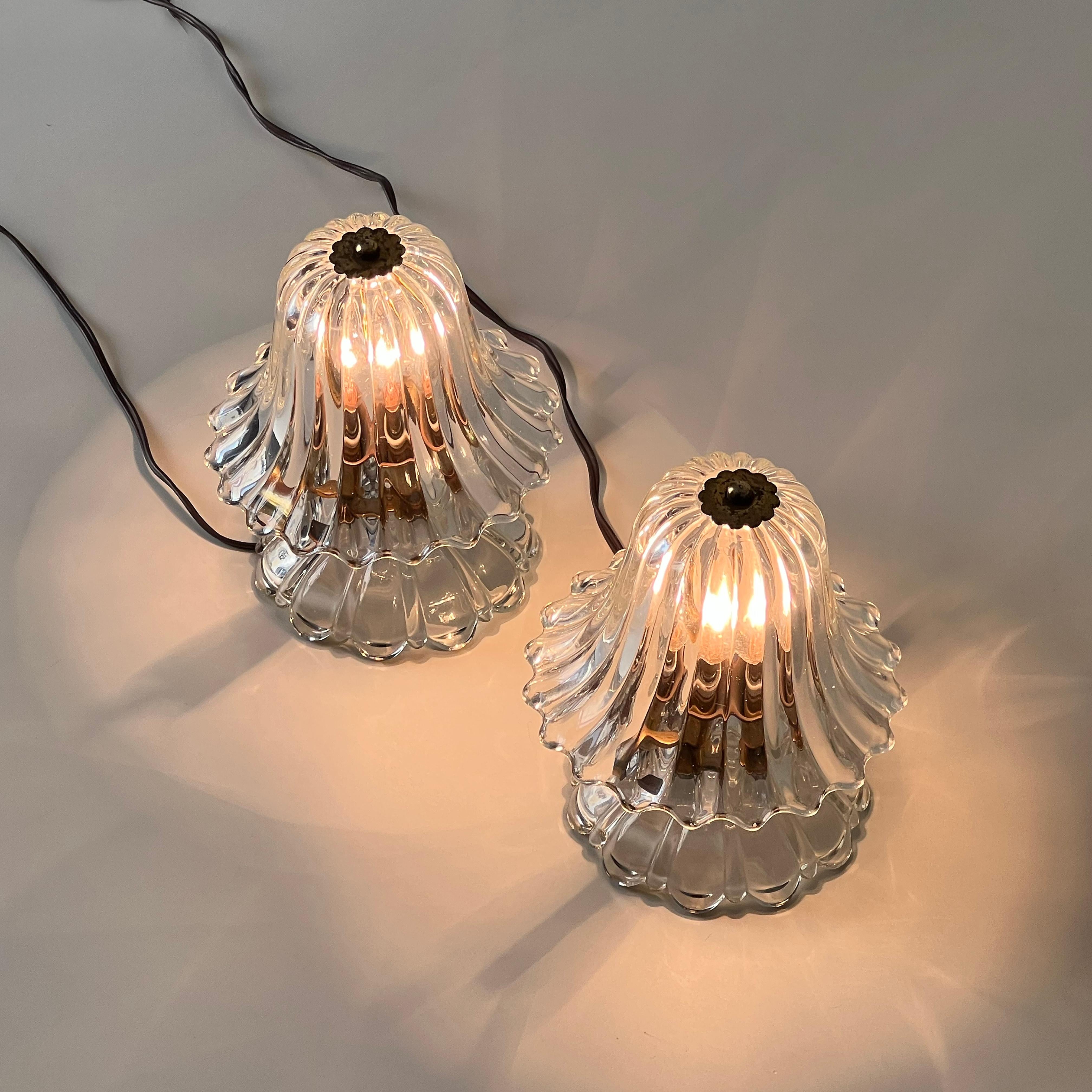 Pair of Ercole Barovier Murano glass and brass table lamps, Italy 1940s 4