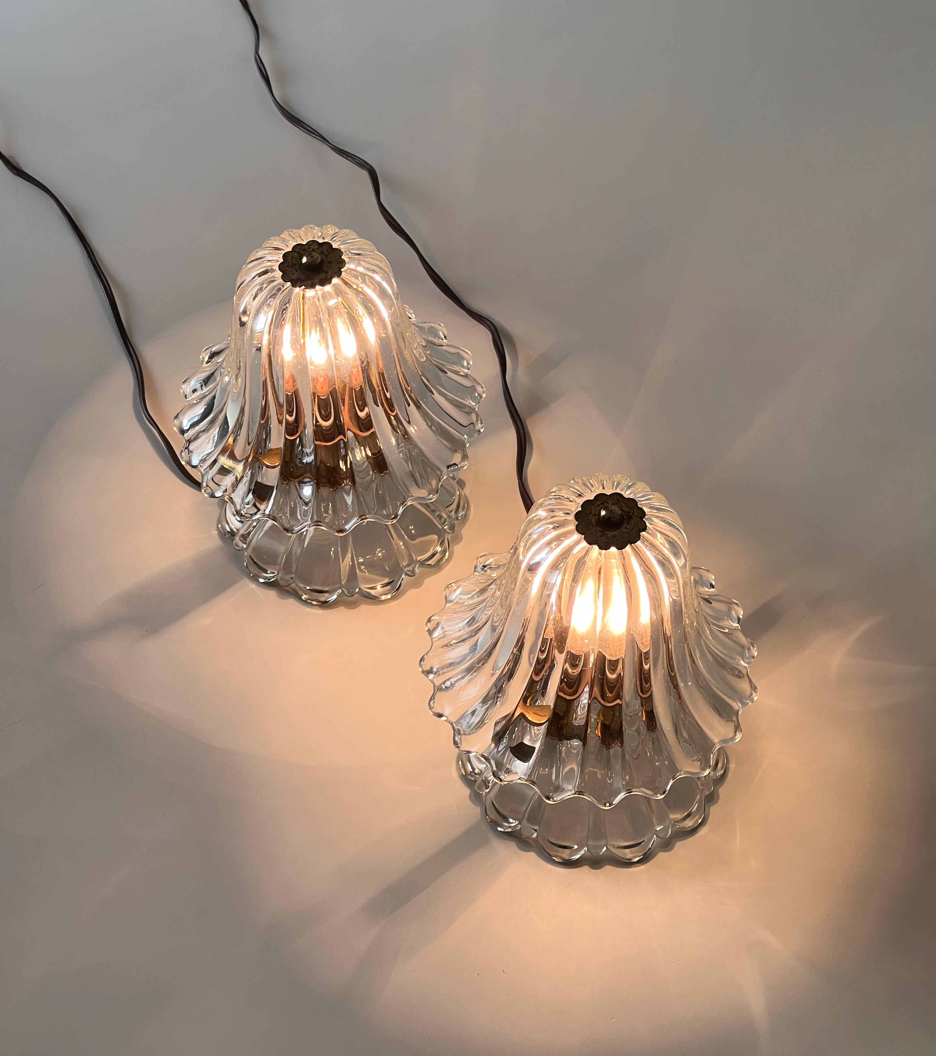 Pair of Ercole Barovier Murano glass and brass table lamps, Italy 1940s 5
