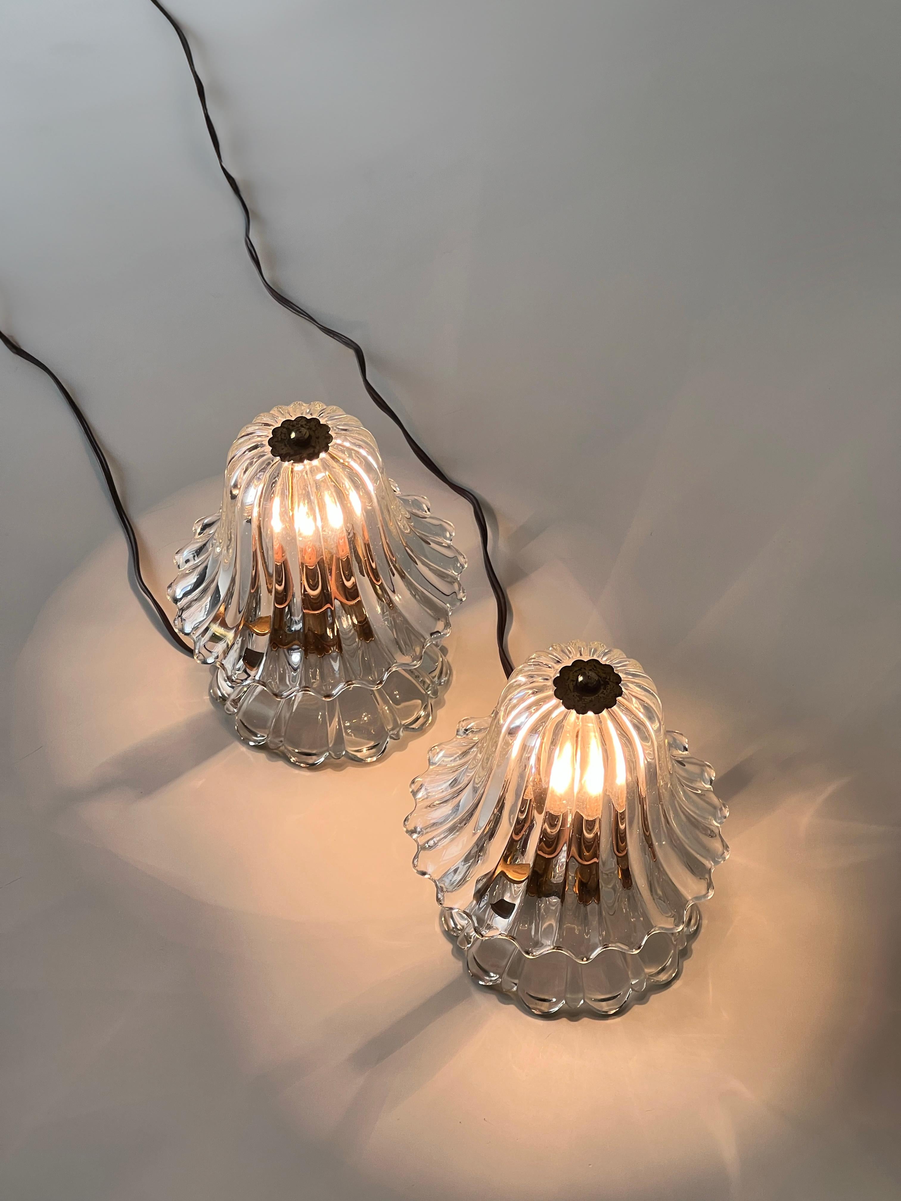 Pair of Ercole Barovier Murano glass and brass table lamps, Italy 1940s 6